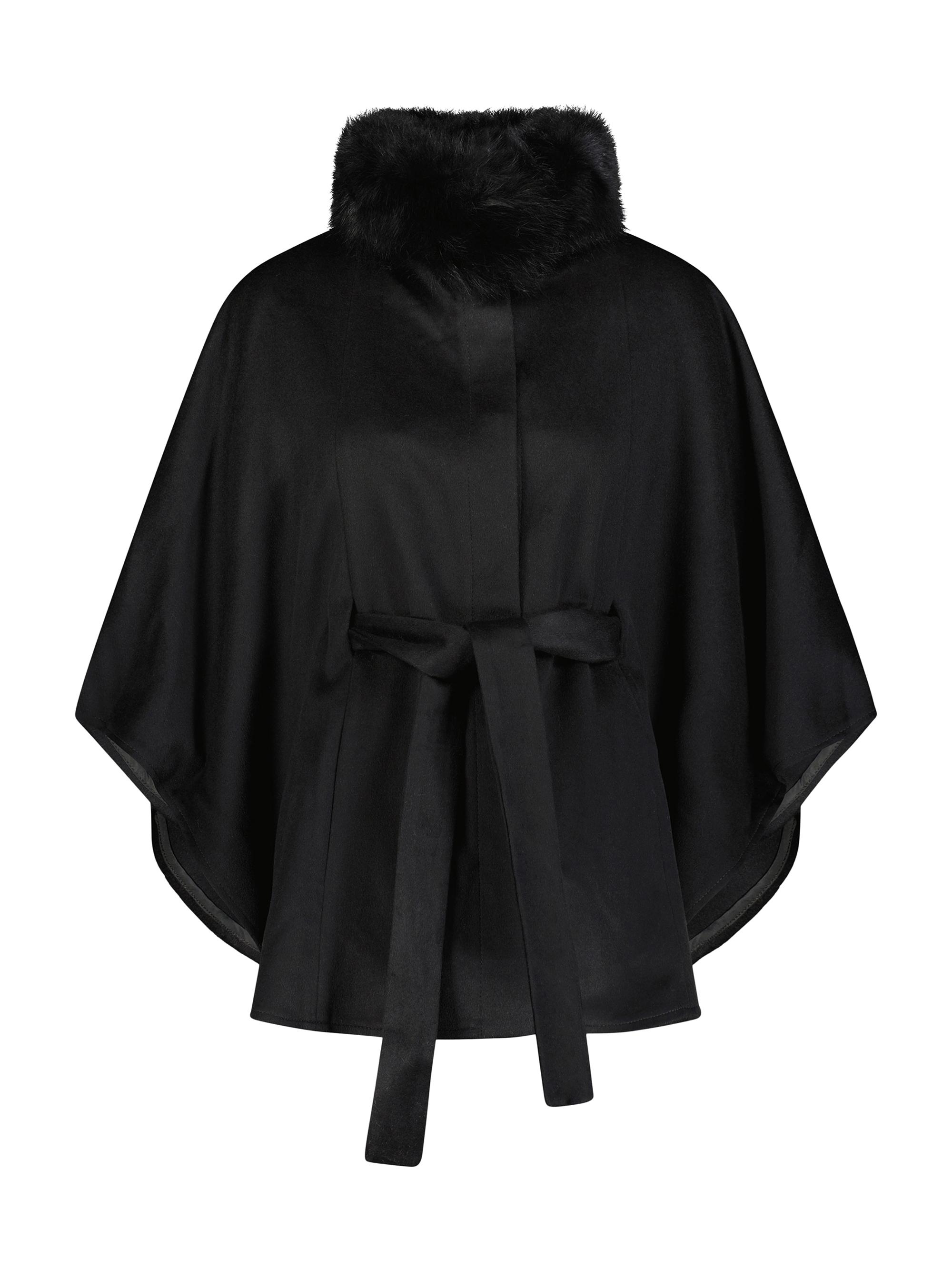 Gorski Women's Wool Belted Cape With Toscana Lamb Collar - Black