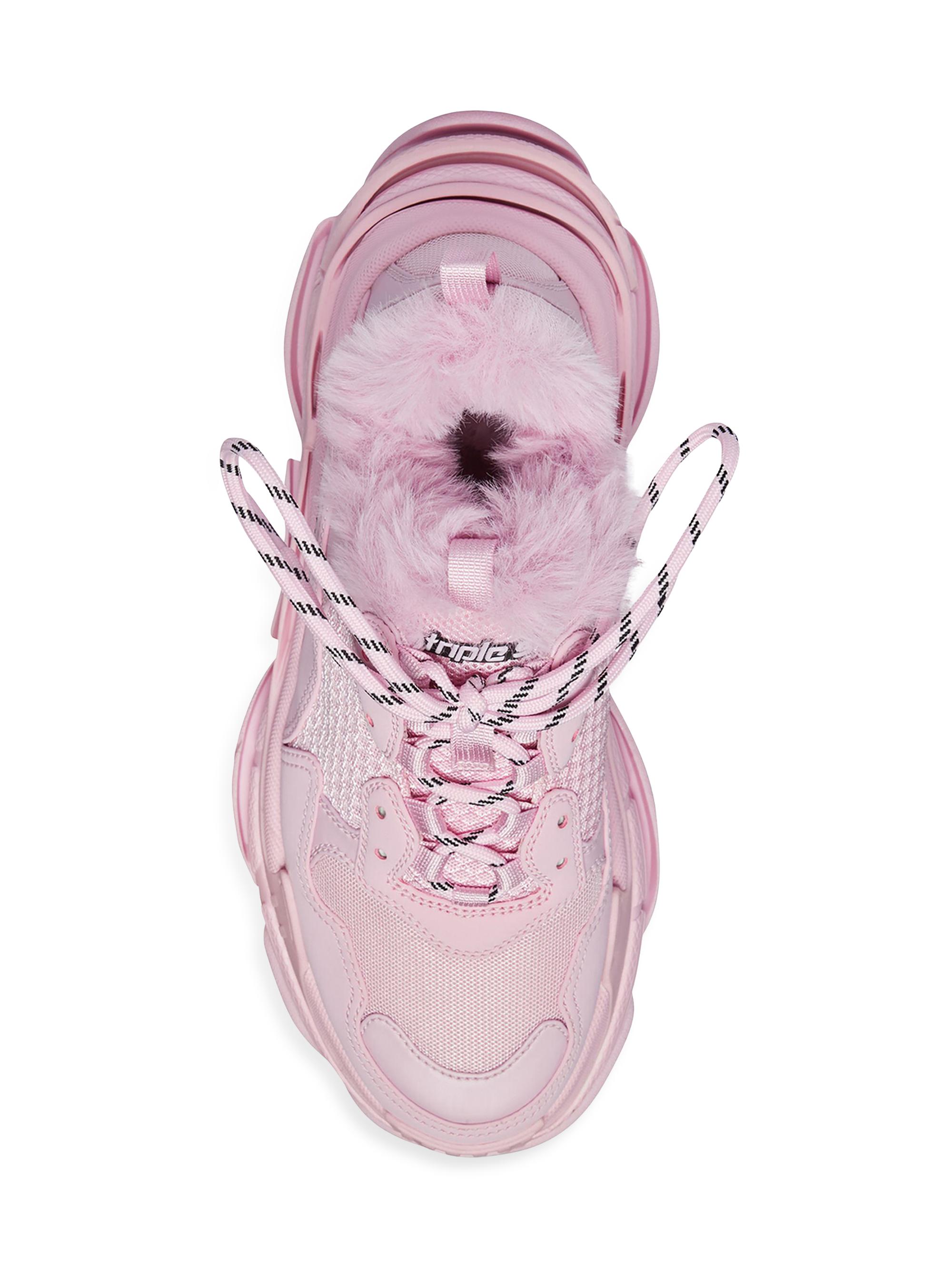 ●Balenciagaバレンシアガ17aw水色地ピンク小花柄フリルストール新品 Balenciaga Triple S Sneaker Fake Fur | Saks Fifth Avenue