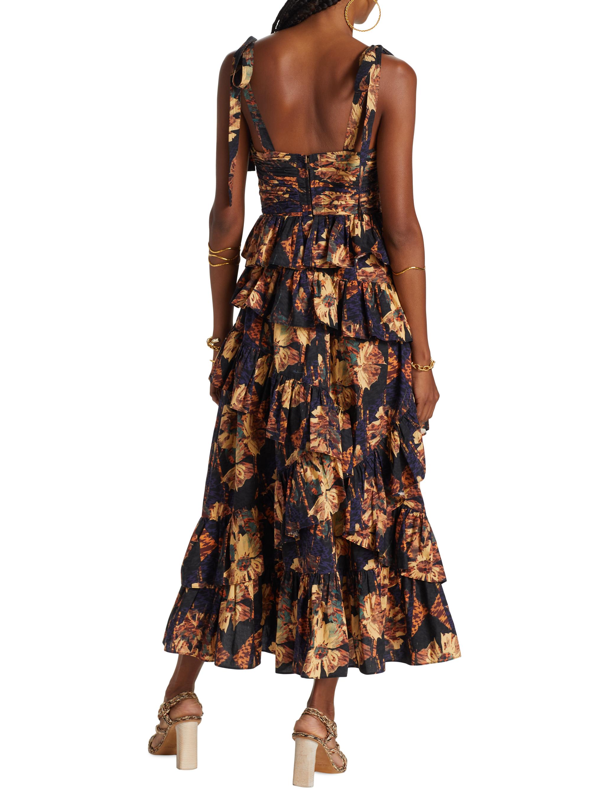 ulla johnson candace ruffled midi dress Ulla Johnson Candace Tie-Shoulder Asymmetric Ruffle Midi Dress