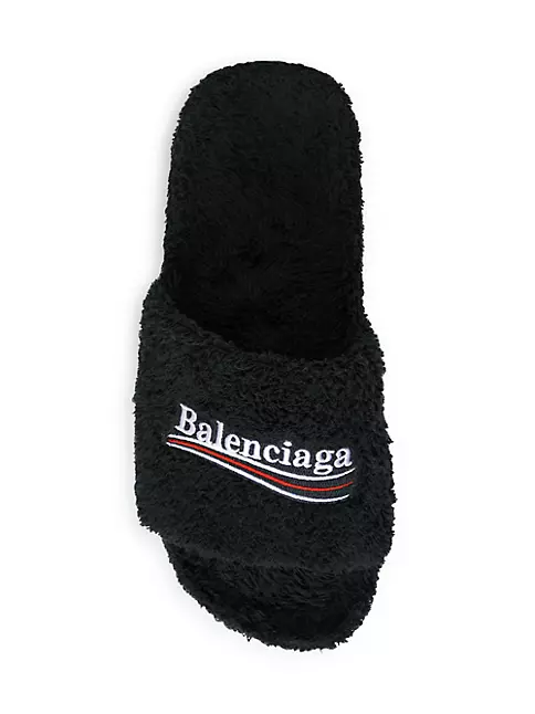 Balenciaga Faux Fur Slides in Black