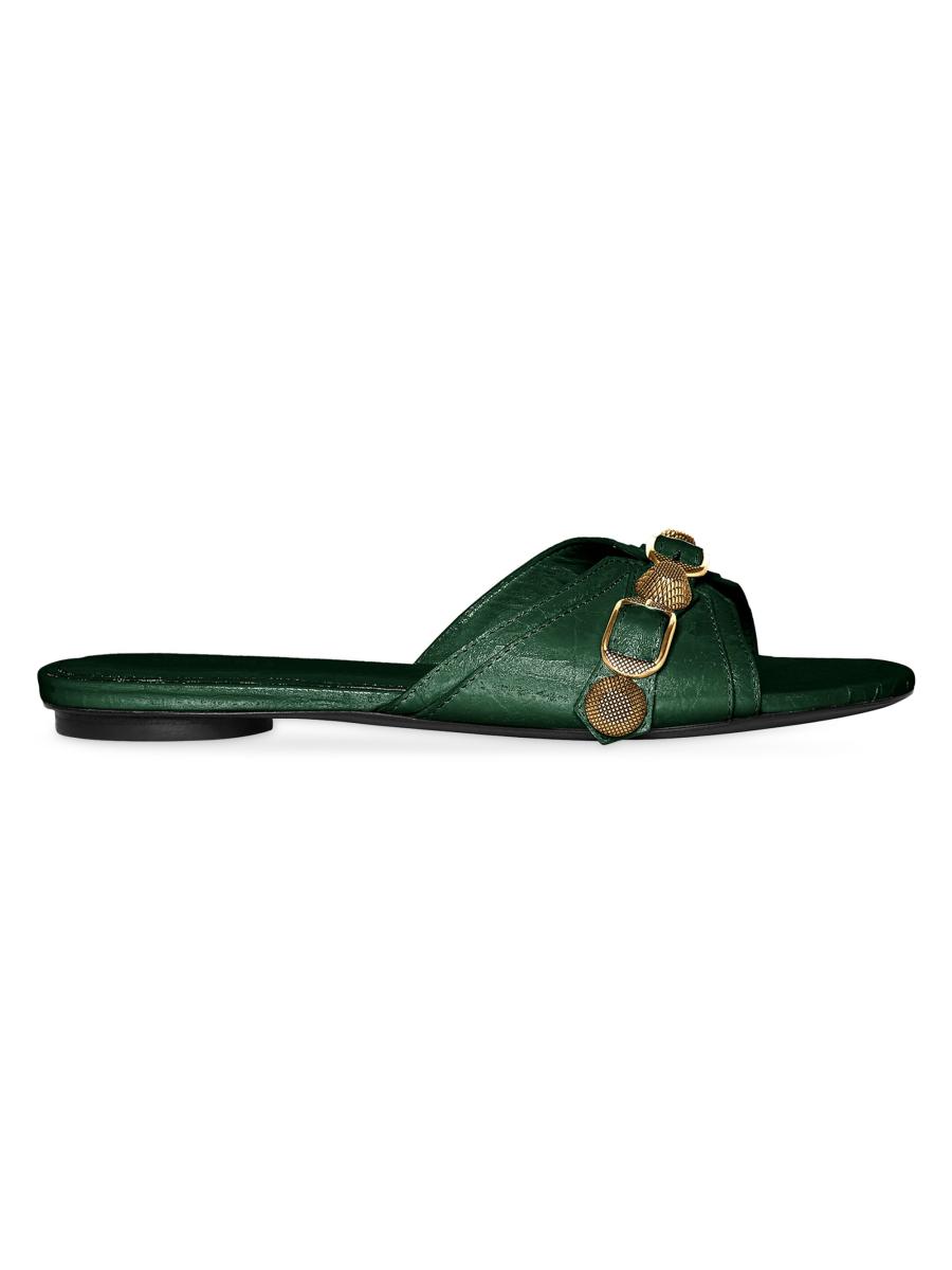 【BALENCIAGA】CAGOLE SANDALS BALENCIAGA Cagole embellished metallic textured-leather