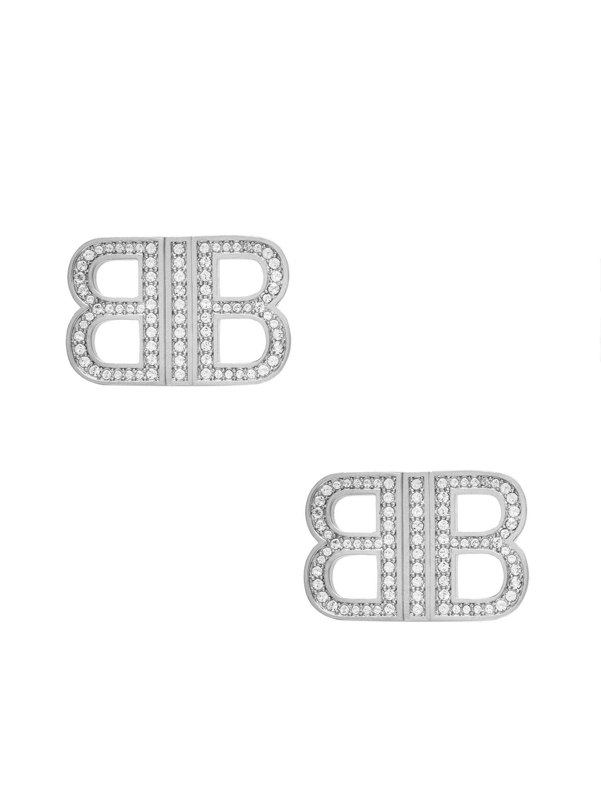 Balenciaga Women's BB 2.0  Earrings - Silver Crystal