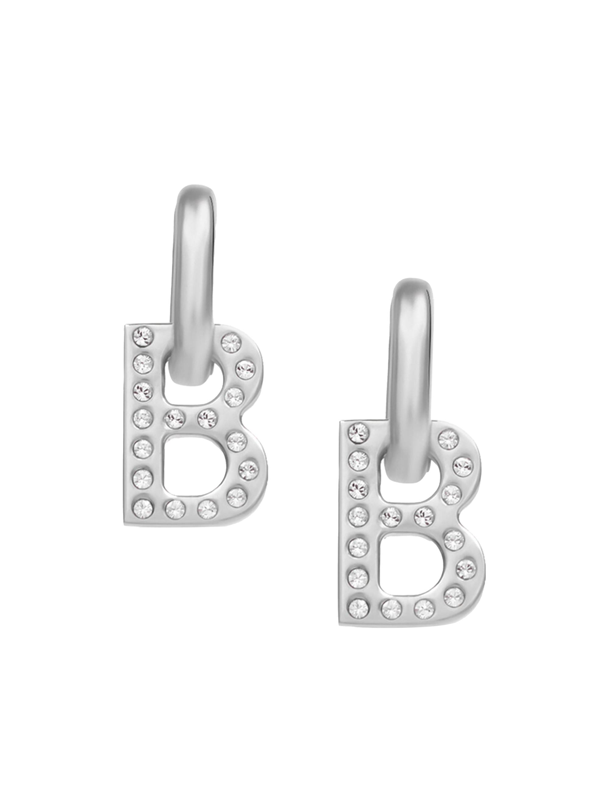 Balenciaga Women's B Chain  Earrings - Shiny Silver Crystal