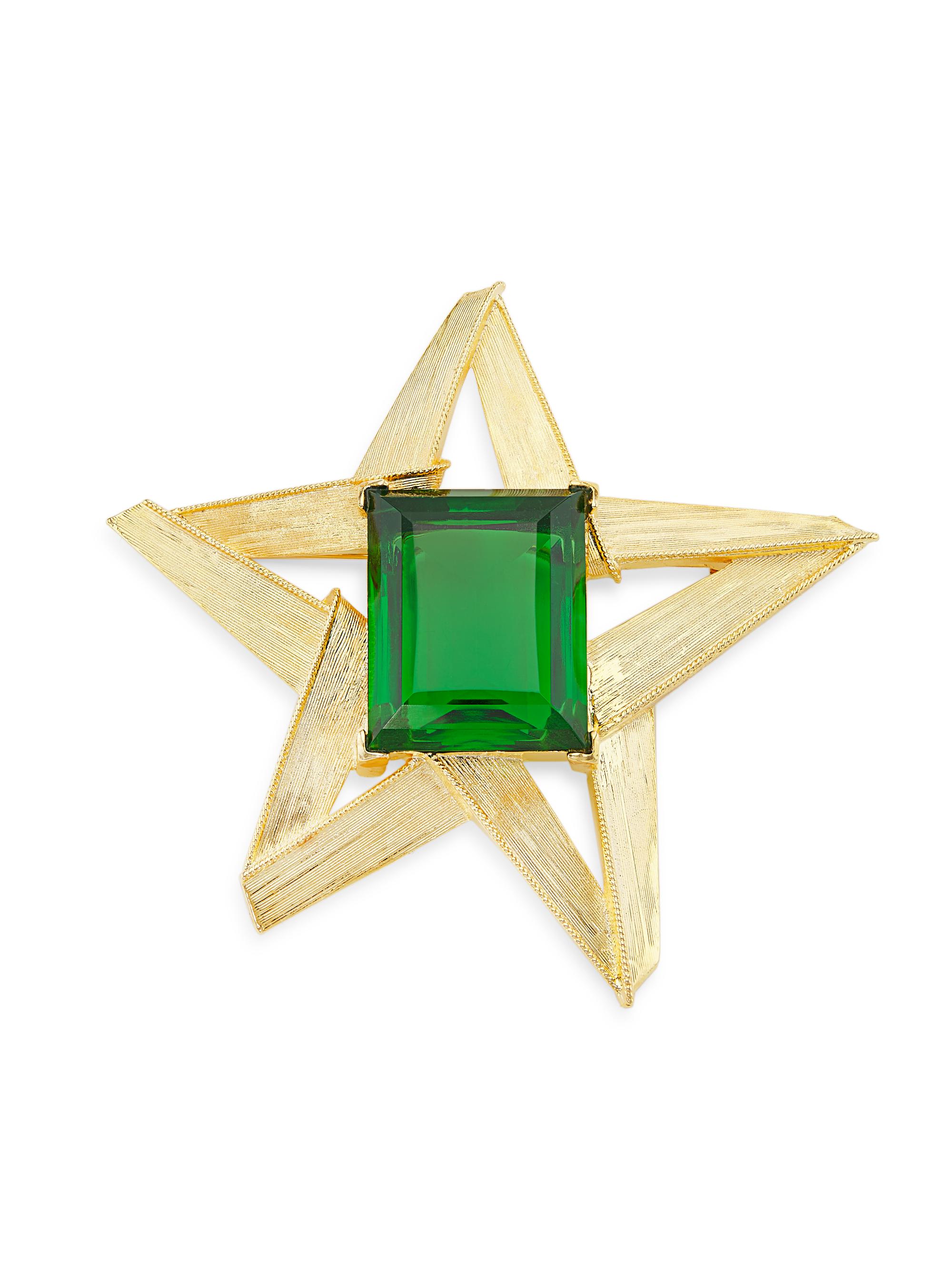 Kenneth Jay Lane Women's 22K-Gold-Plated & Glass Emerald Star Brooch - Emerald