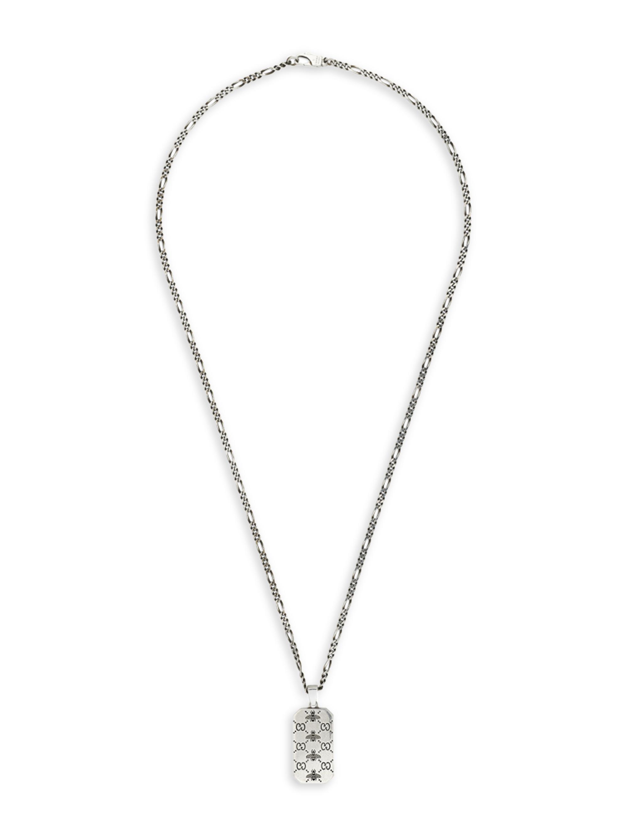 Gucci Men's Sterling Silver Signature Bee Dog Tag Necklace - Silver