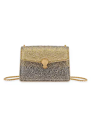 AVENUE WALLET/CHAIN, Gold Quilted Metallic Nappa Wallet with Crystal Bar, Winter 2022 collection