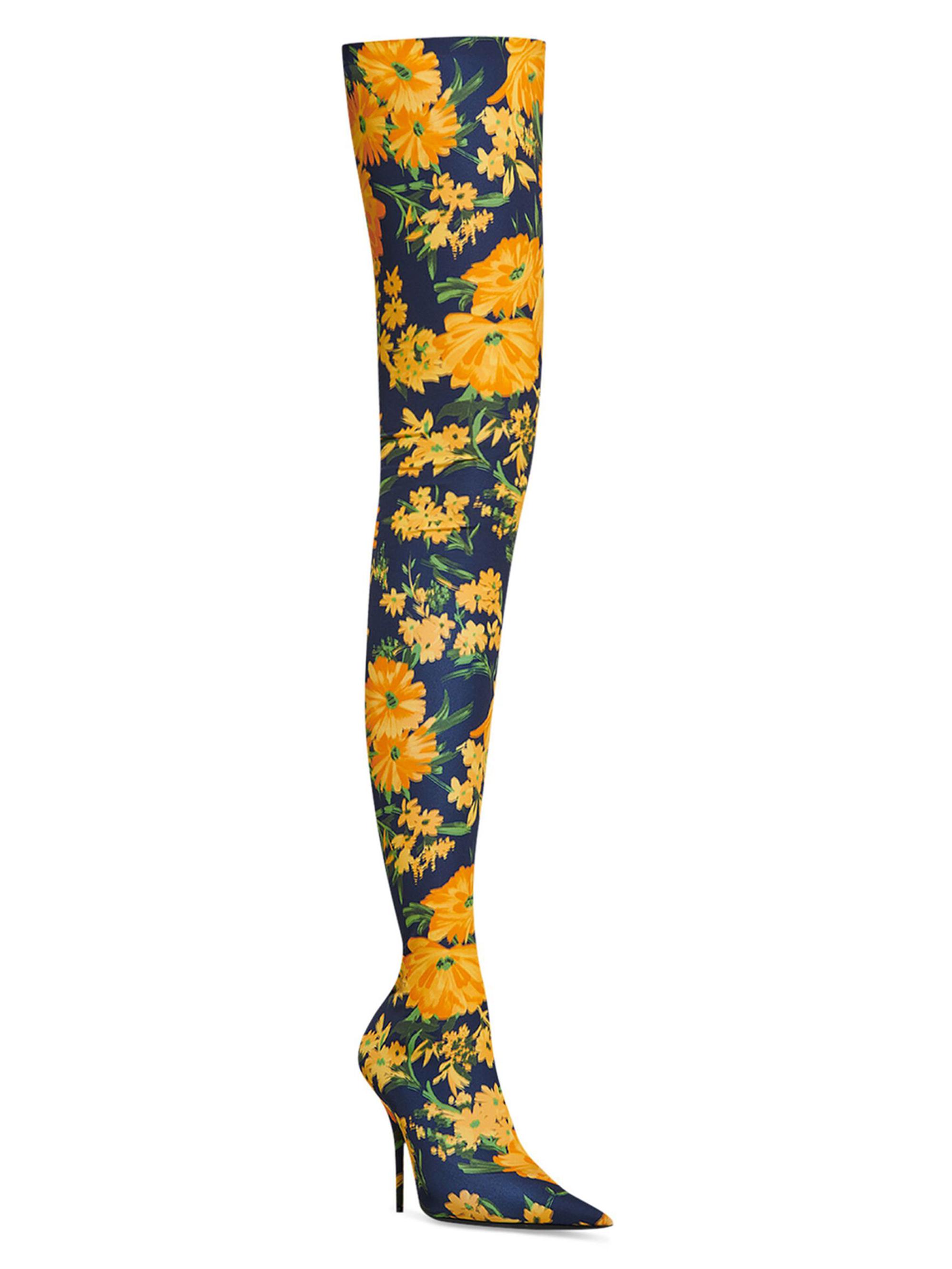 Balenciaga Knife 110mm Over-The-Knee Boots Yellow Bouquet Printed