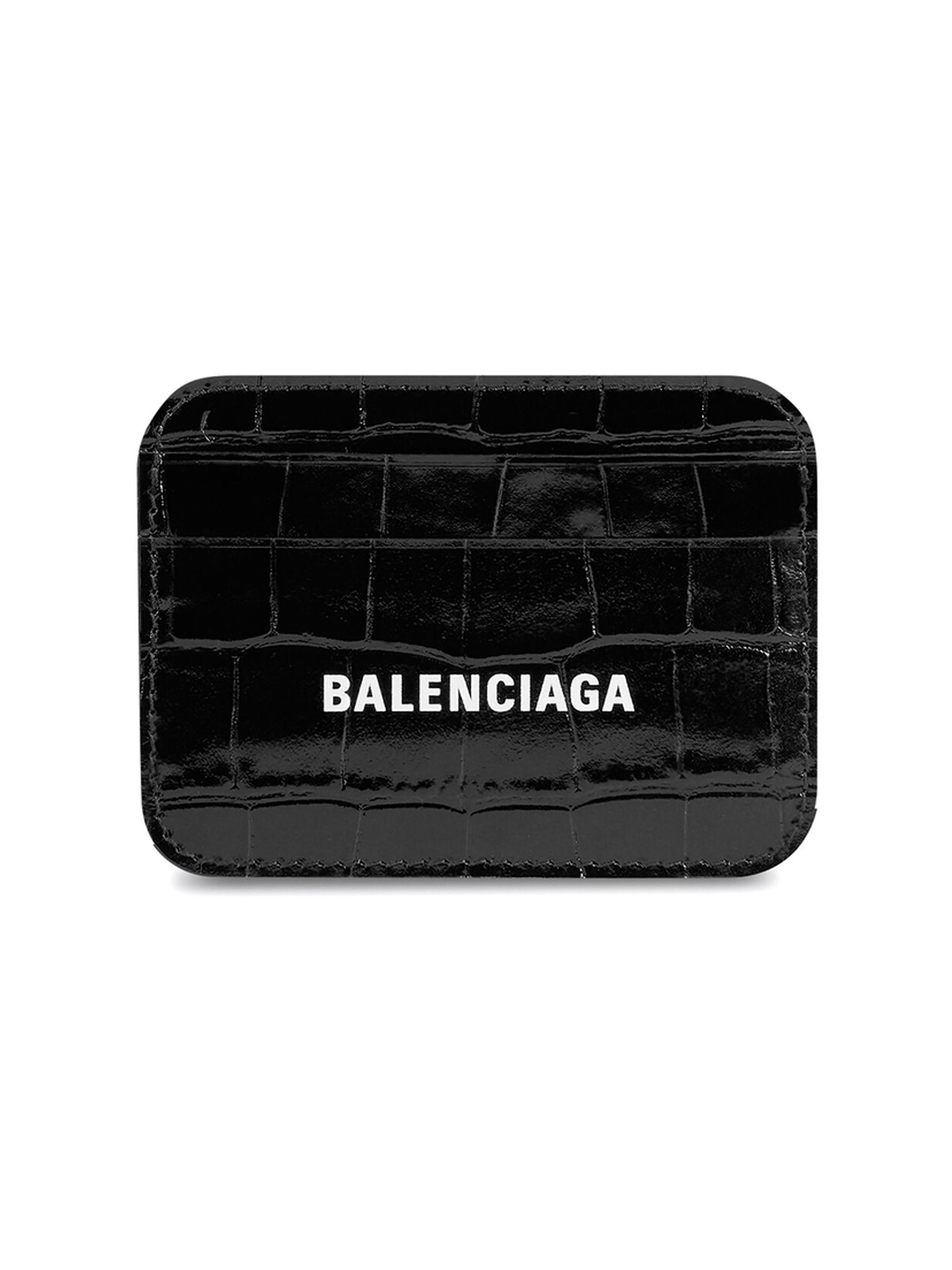 Balenciaga Women's Cash Card Holder Crocodile Embossed - Black White