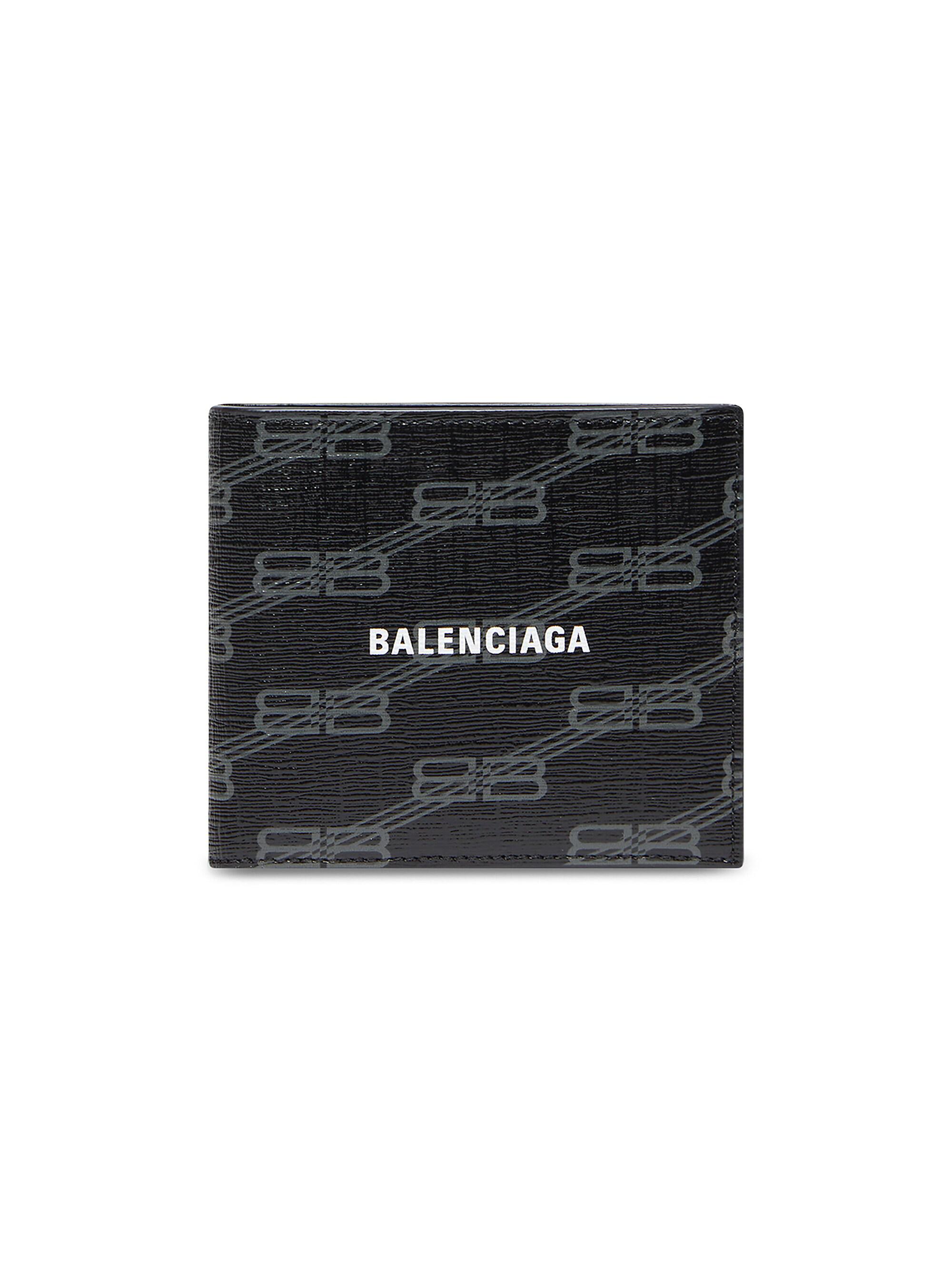 Balenciaga Men's Signature Square Folded Wallet BB Monogram Coated Canvas - Black Grey