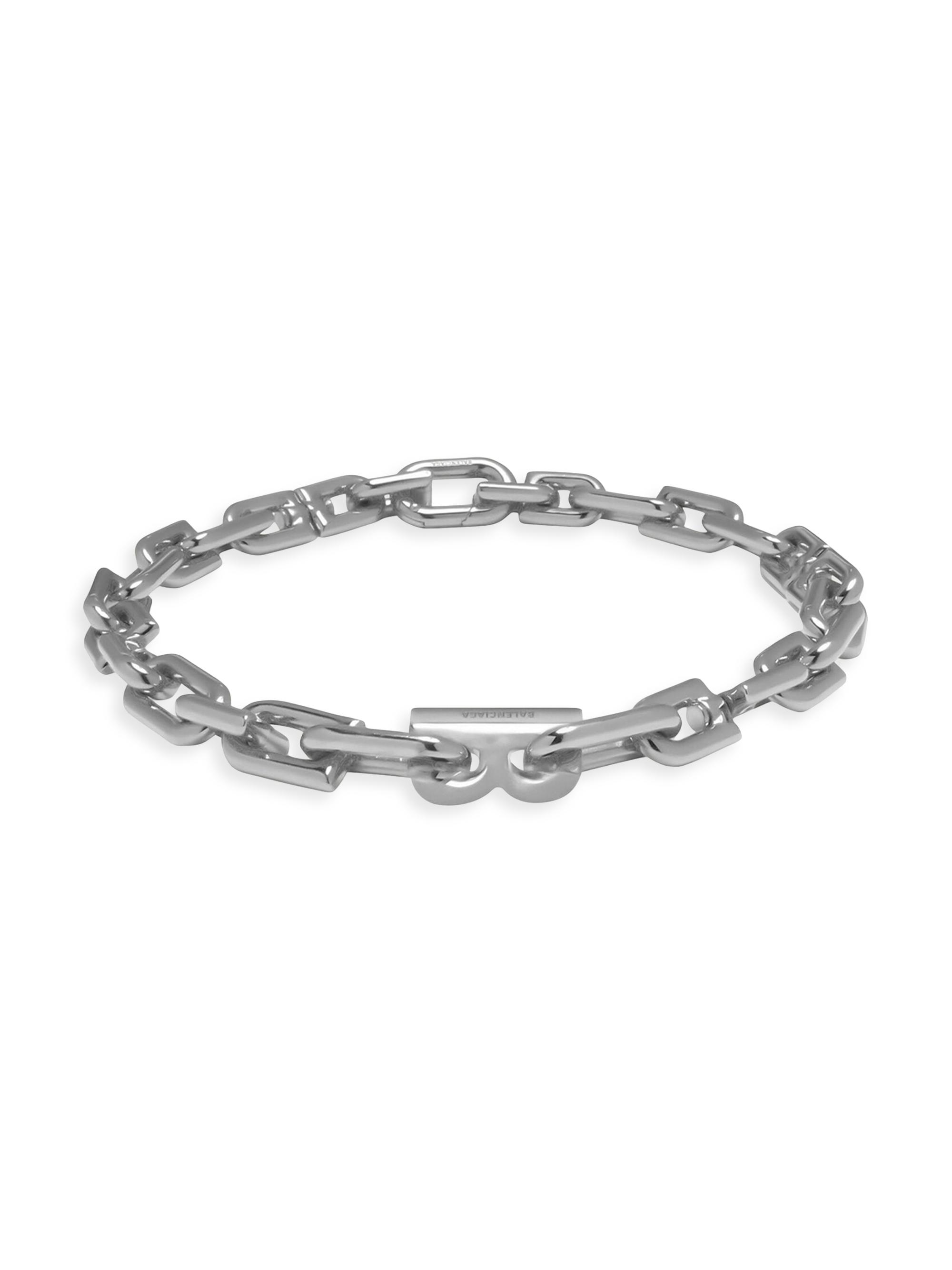 Balenciaga Women's B Chain Thin Necklace - Shiny Silver