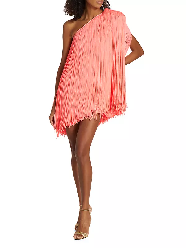 Norma Kamali Women's Fringe Slip Mini Dress - Pink - Mini Dresses