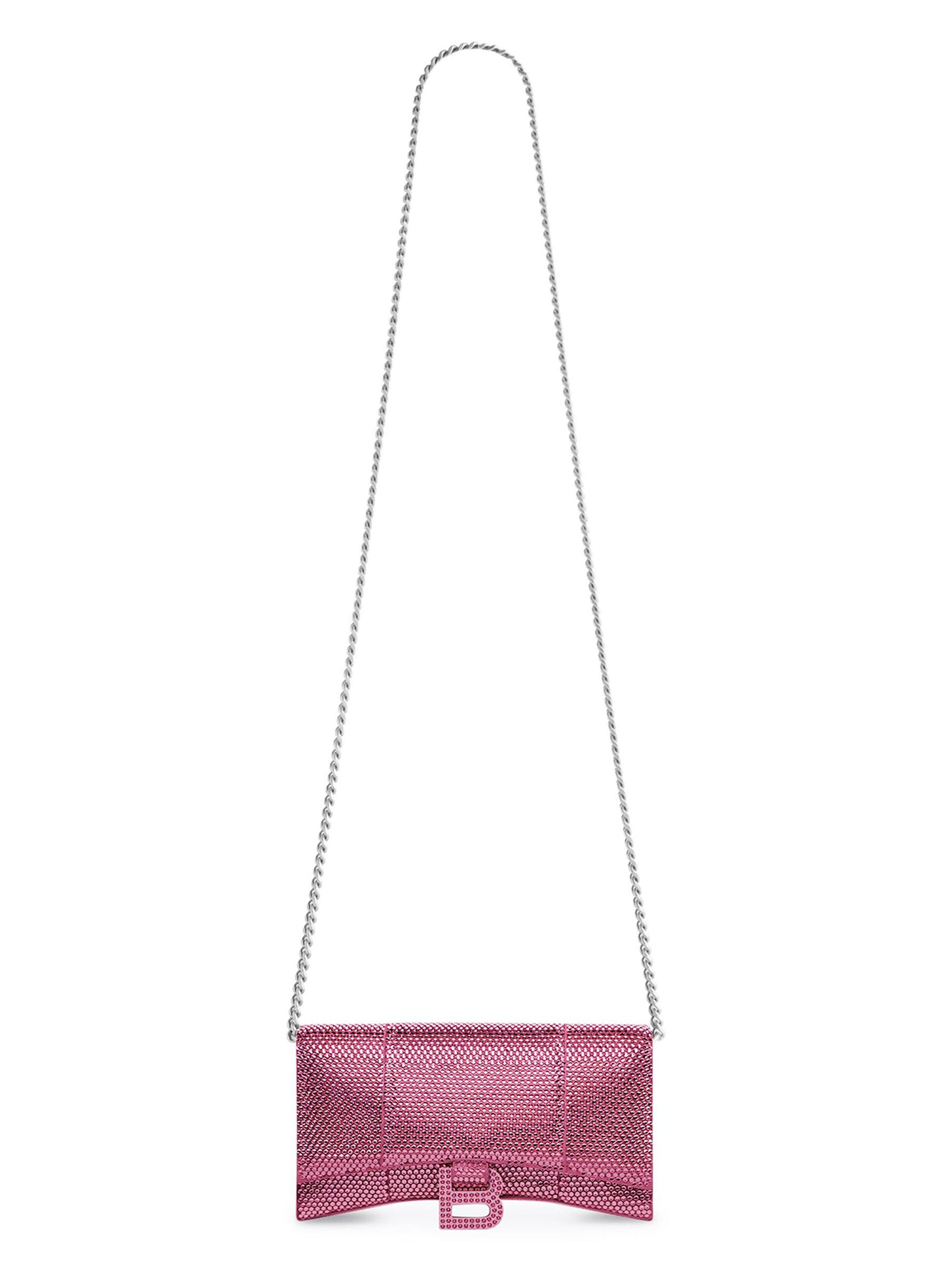 Balenciaga Women's Hourglass Wallet On Chain With Rhinestones - Pink