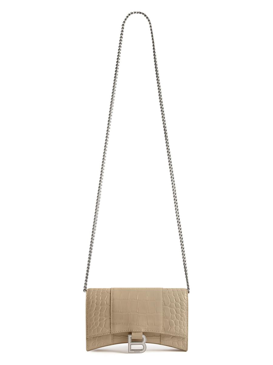 Balenciaga Hourglass Wallet with Chain Crocodile Embossed