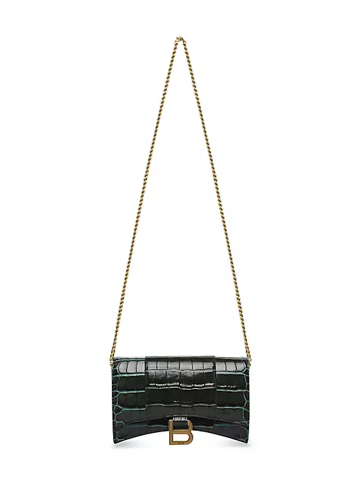 Balenciaga - Hourglass Wallet With Chain Crocodile Embossed