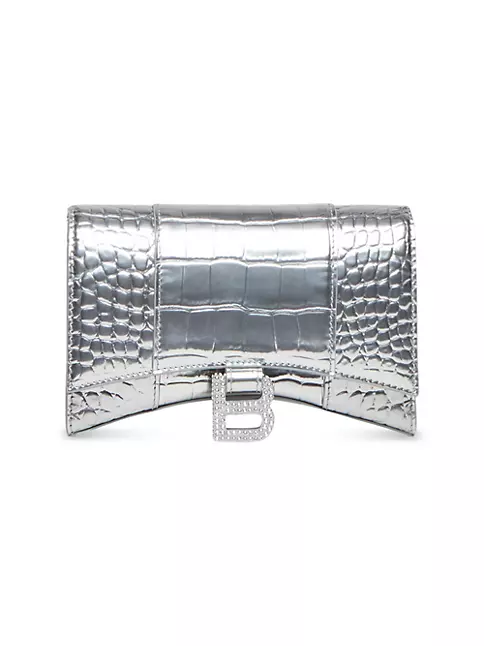 Balenciaga Hourglass Wallet on Chain Metallized - Grey & Silver - Women's - Calfskin