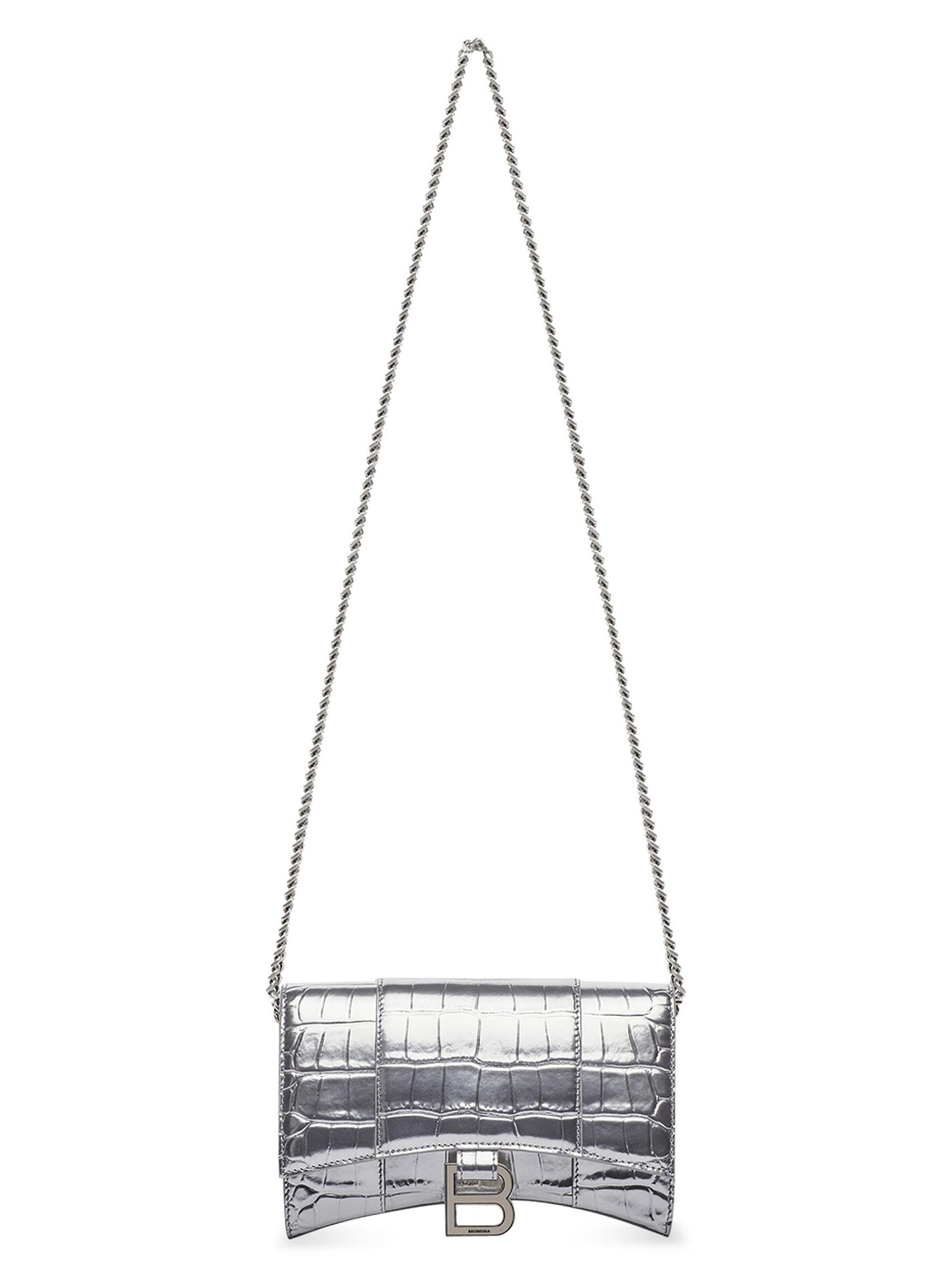 Balenciaga Women's Metallic Hourglass Wallet on Chain - Silver