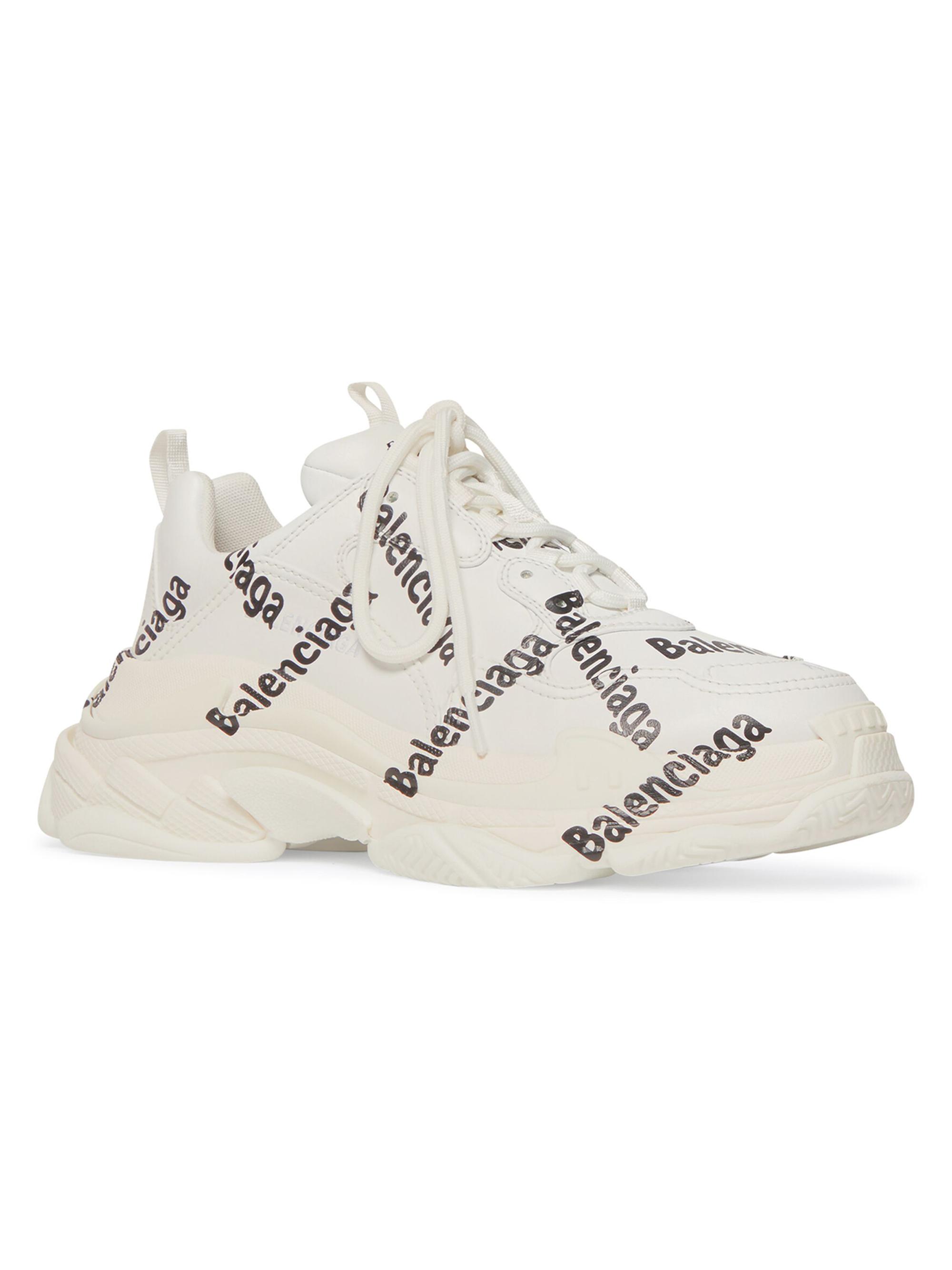 Balenciaga Women's Triple S Logotype Sneakers - White Black