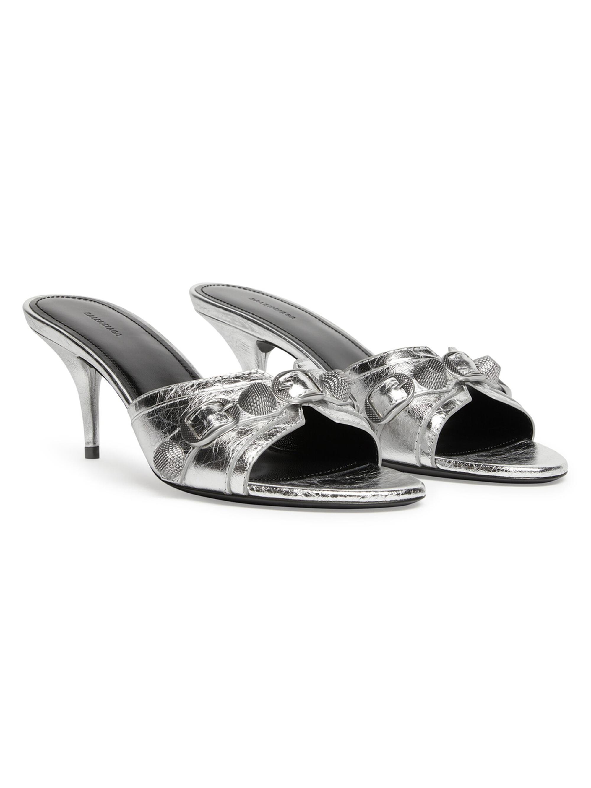 Balenciaga Women's Cagole 70mm Sandal Metallized - Silver