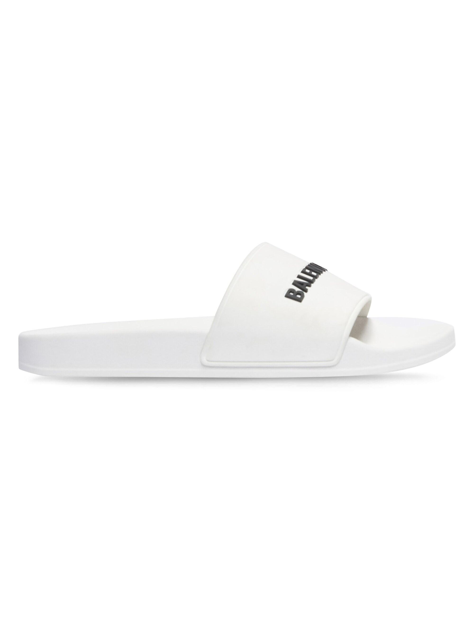 Balenciaga Women's Pool Slide Sandals - White Black - Women's Clothing