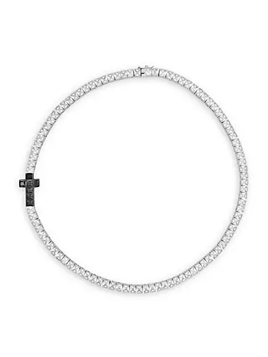 Just The [Un]Ordinary 18K-White-Gold-Plated & Cubic Zirconia Tennis Cross Necklace