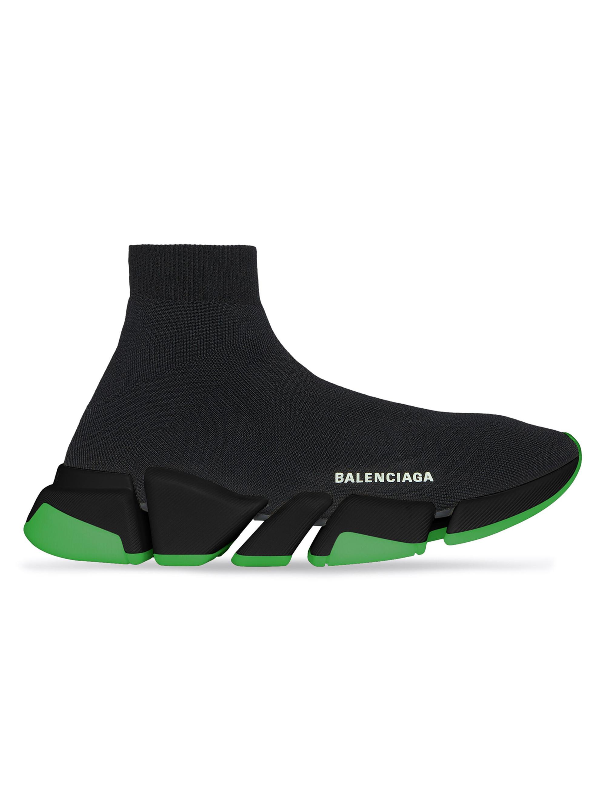 Balenciaga Men's Speed 20 Clear Sole Recycled Knit Sneaker - Black Fluo Green