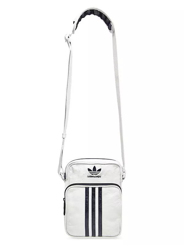 Balenciaga x adidas Small Crossbody Messenger Bag Black/White in Aged Arena  Lambskin Leather - US