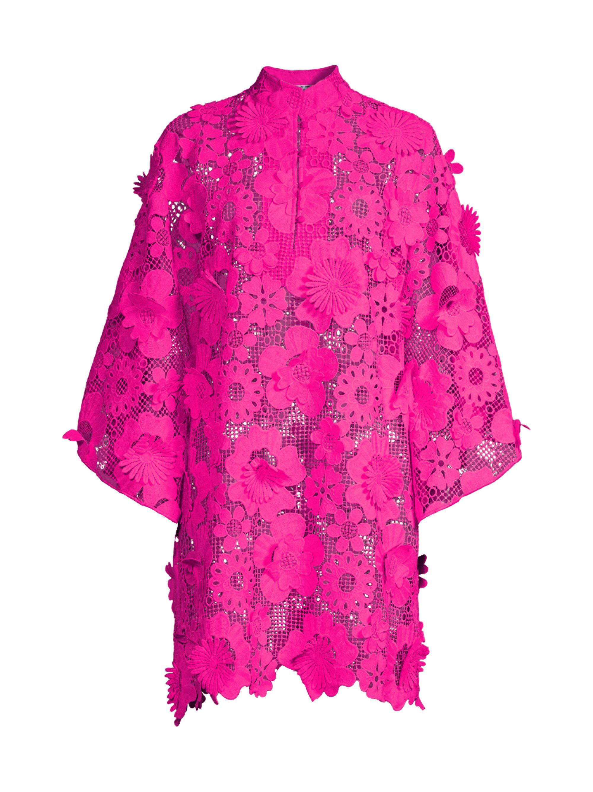 La Vie Style House Women's '60s Floral Lace Mini Caftan - Knockout Pink