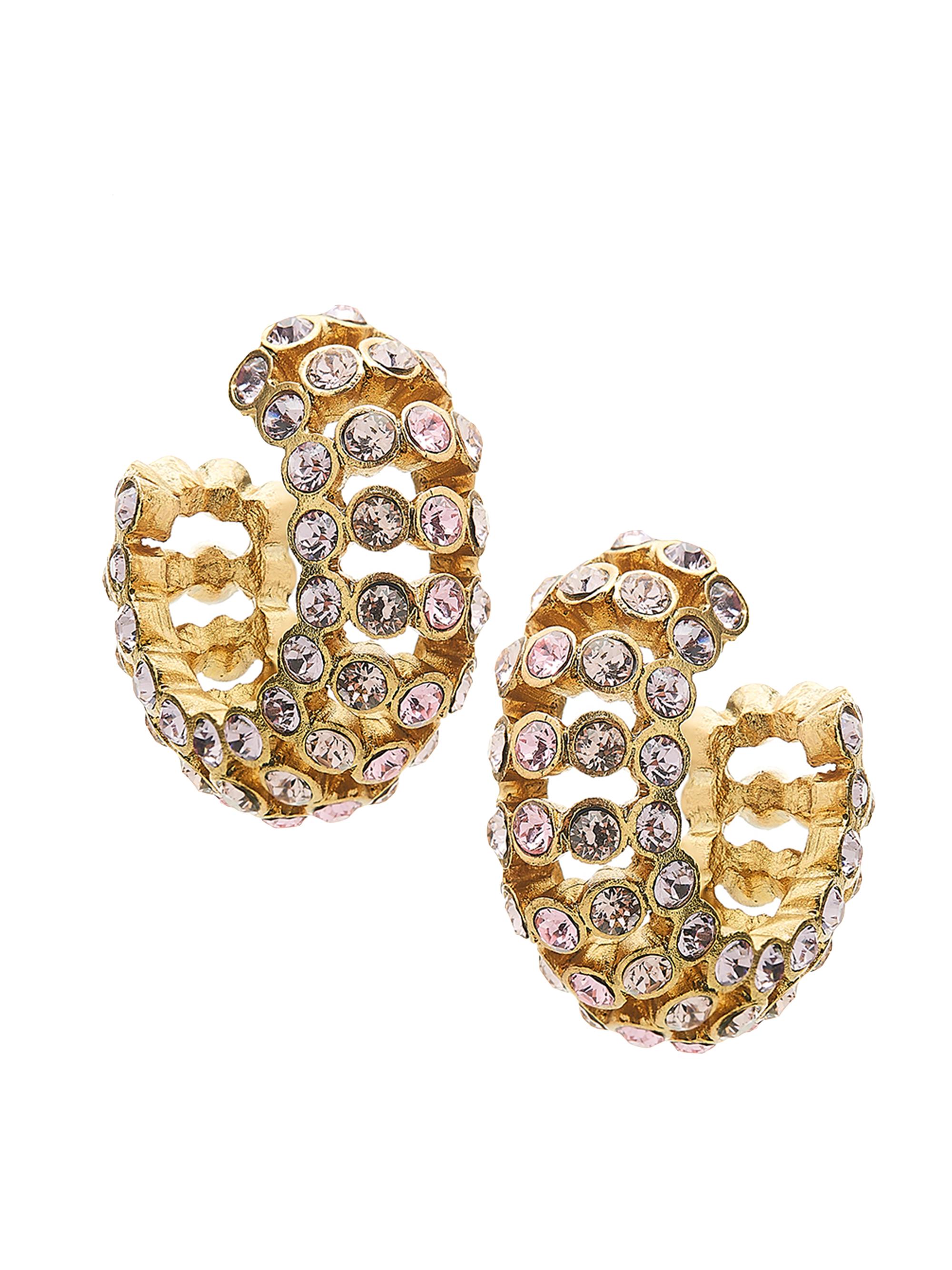 Oscar de la Renta Women's Caterpillar Goldtone & Glass Crystal Hoop Earrings - Rose