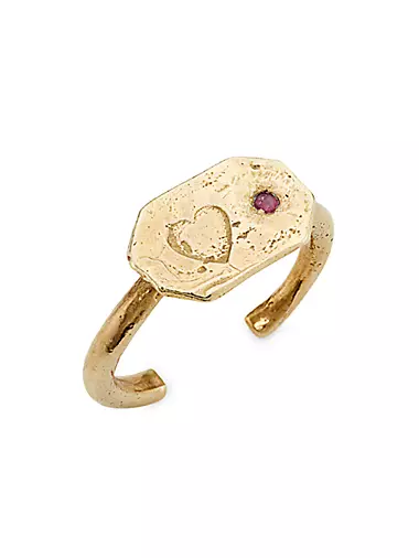 Precious Goldtone & Ruby Adjustable Ring