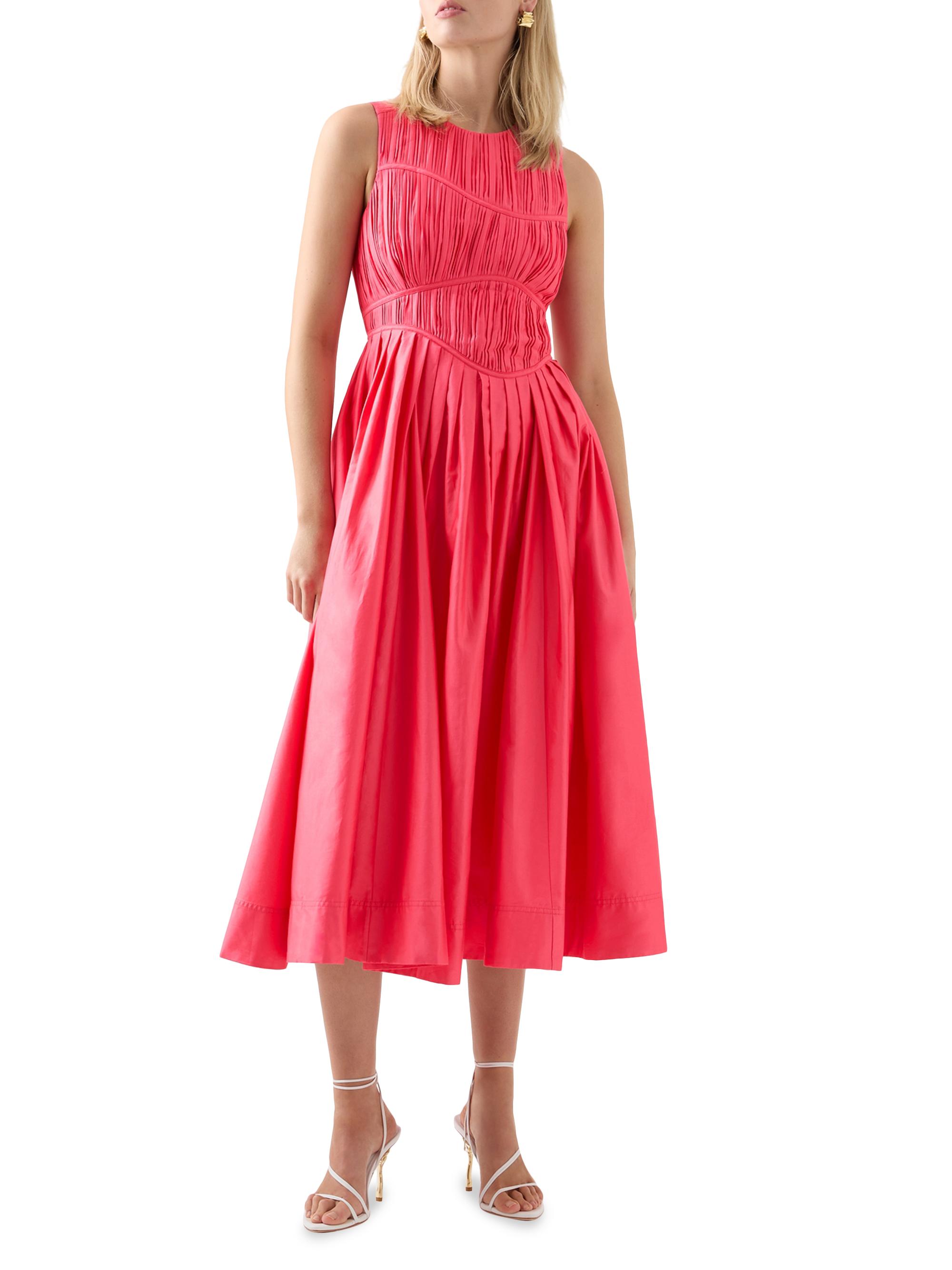 Aje Sculptra Nya Gathered Midi Dress - Rouge Pink