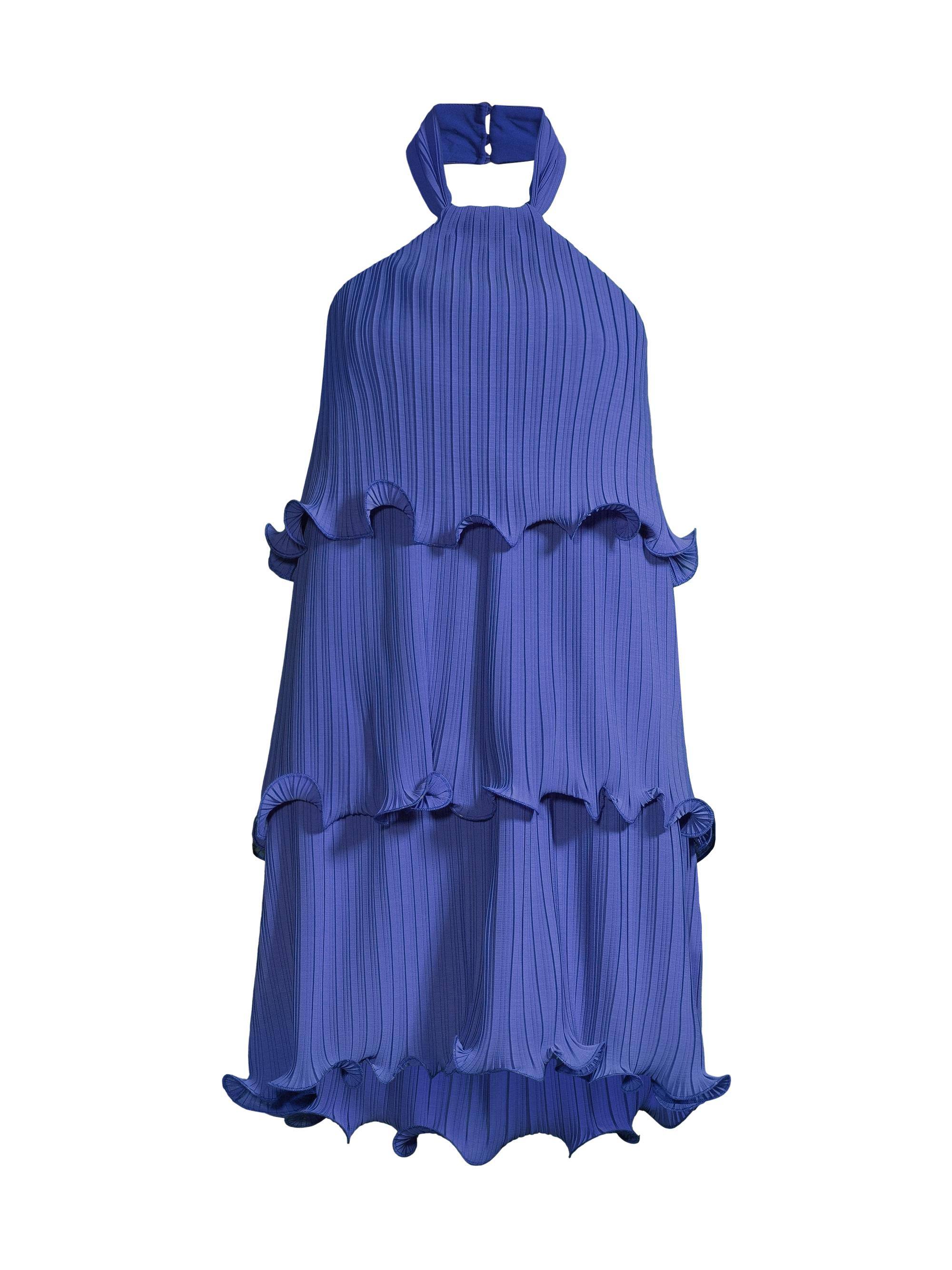 One33 Social Women's Pleated Chiffon & Georgette Halter Minidress - Blue