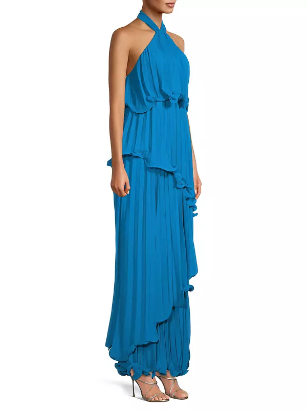 Shop One33 Social Pleated Georgette Halter Gown | Saks Fifth Avenue