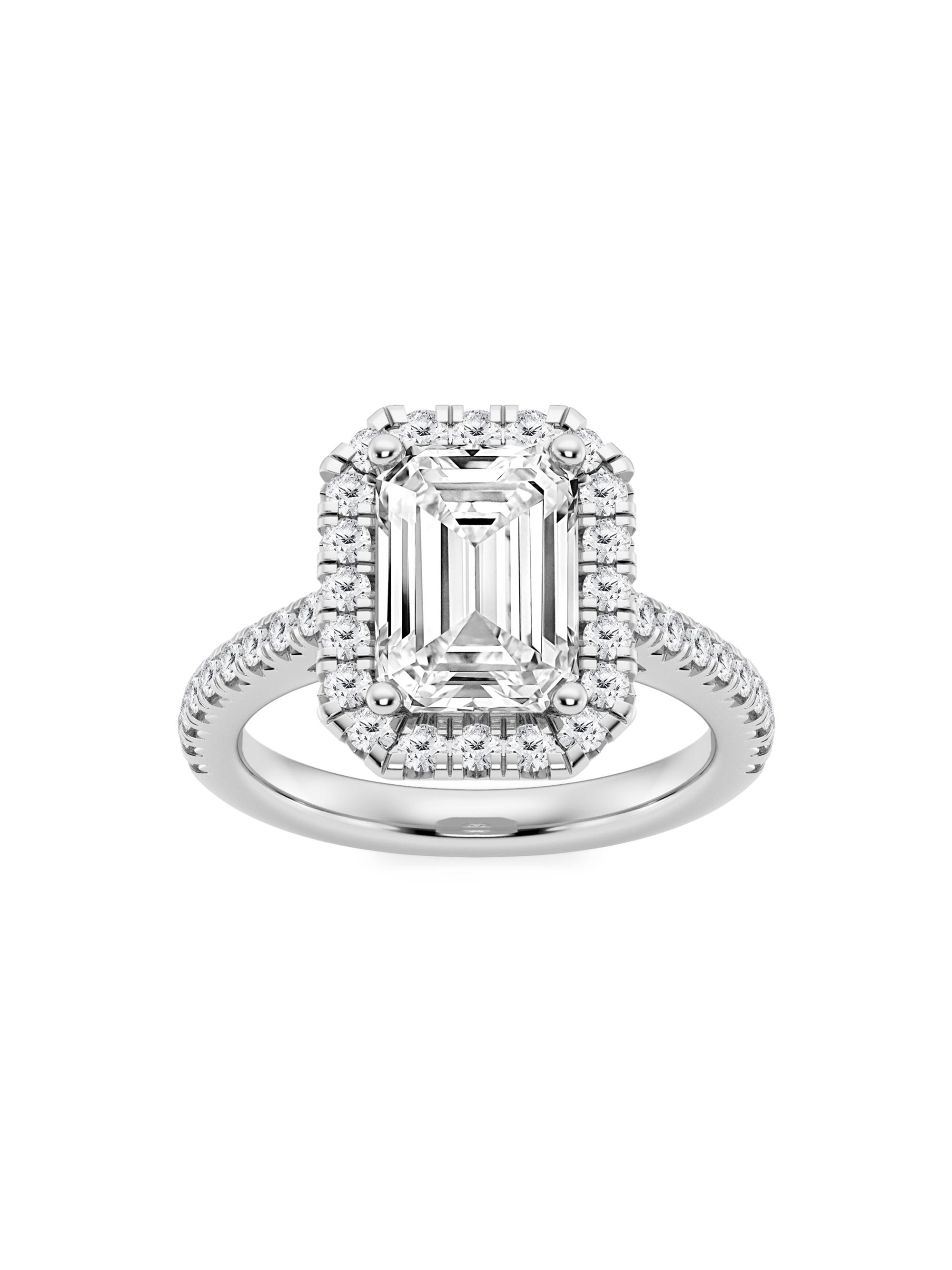 Saks Fifth Avenue Collection Women's 14K White Gold & Emerald-Cut Lab-Grown Diamond Halo Ring/1.30-3.60 TCW - 3.6 Tcw