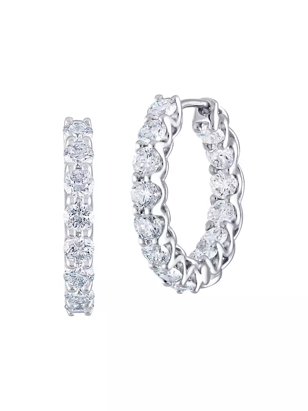 14K White Gold & 2 TCW Natural Diamond Inside-Out Hoop Earrings