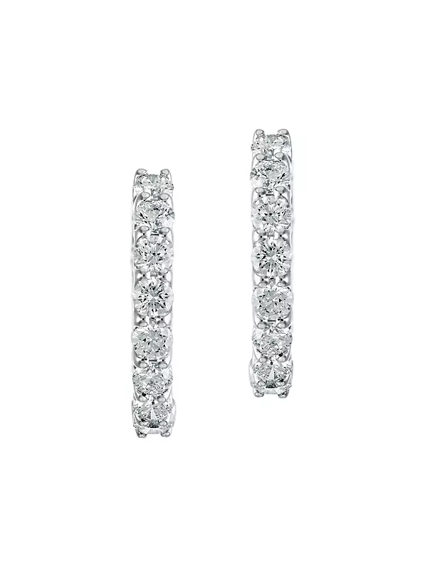 14K White Gold & 2 TCW Natural Diamond Inside-Out Hoop Earrings