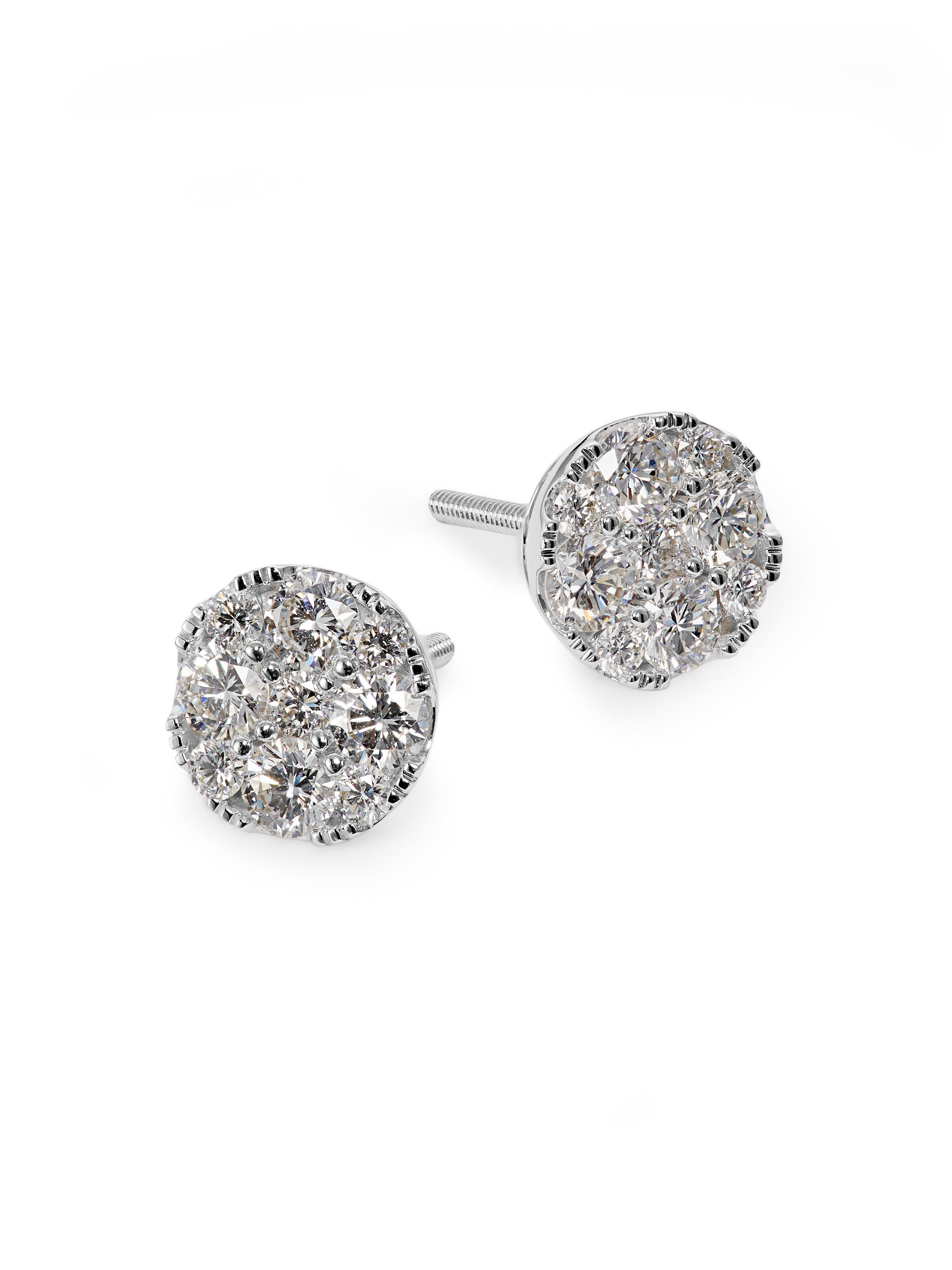 Saks Fifth Avenue Collection Women's 14K White Gold & 1 TCW Natural Diamond Cluster Stud Earrings - White Gold