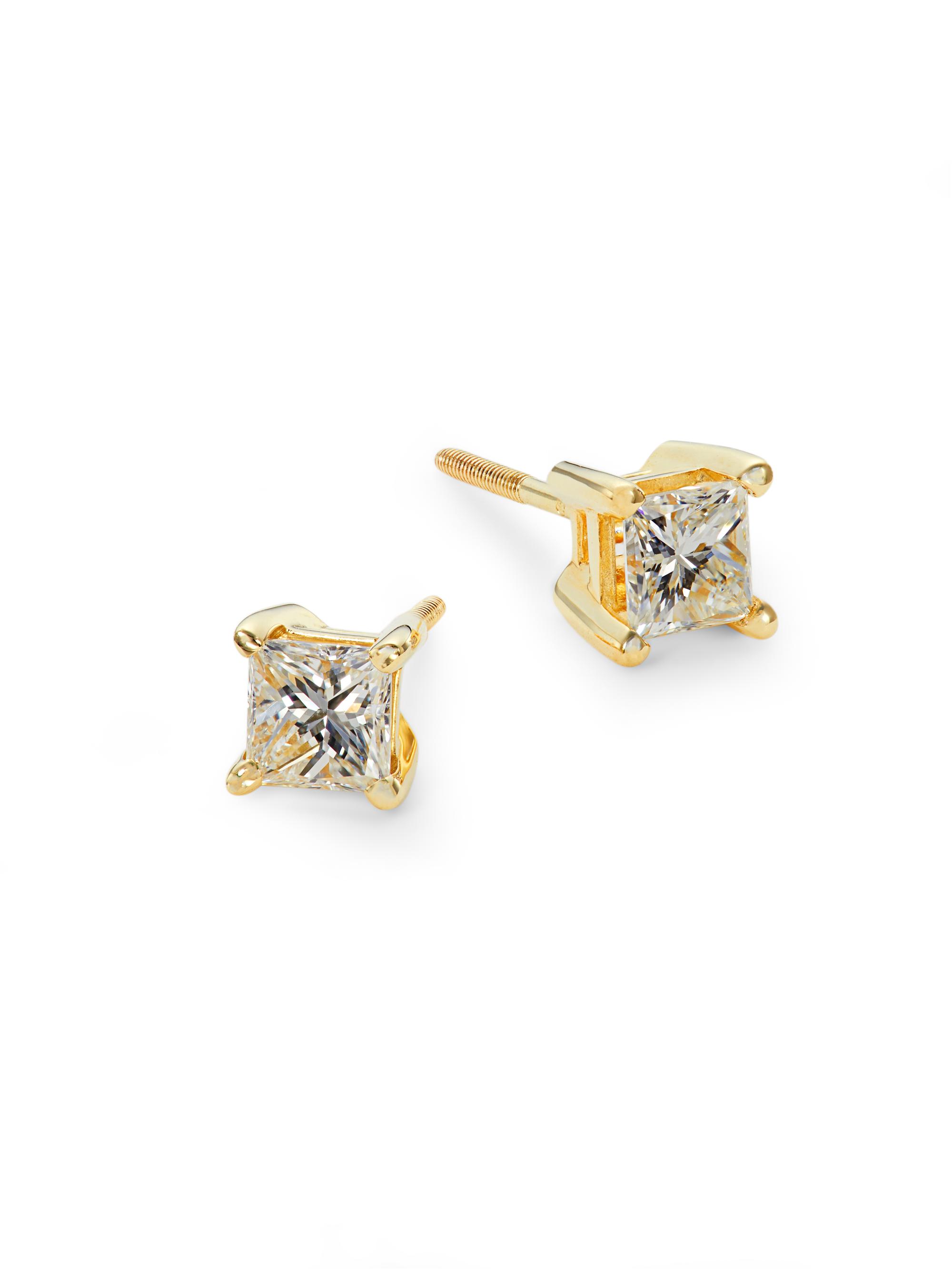 Saks Fifth Avenue Collection Women's 14K Yellow Gold & 0.6 TCW Princess-Cut Natural Diamond Stud Earrings - Yellow Gold