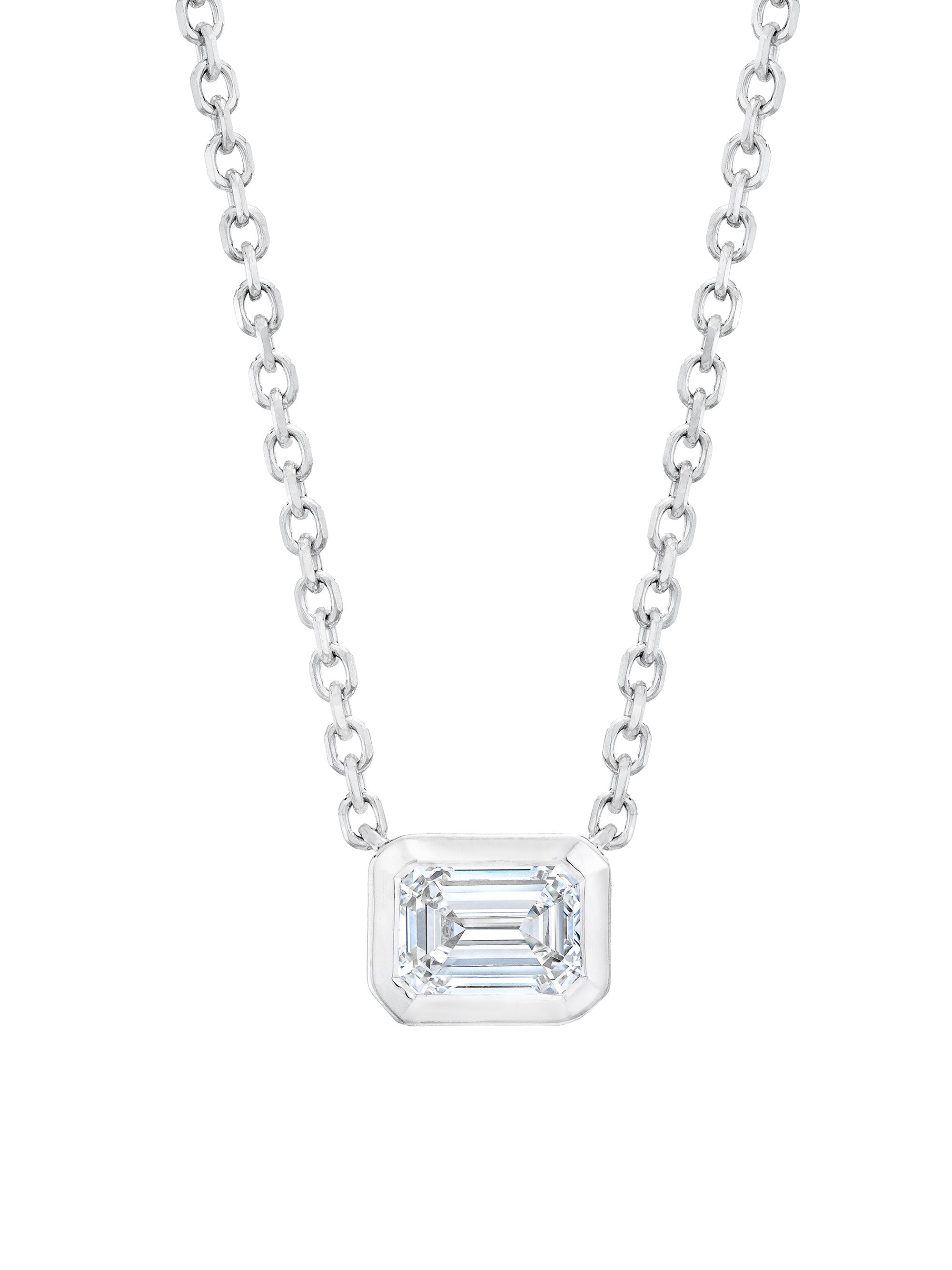 Saks Fifth Avenue Collection Women's 14K White Gold & 0.4 TCW Emerald-Cut Natural Diamond Pendant Necklace - White