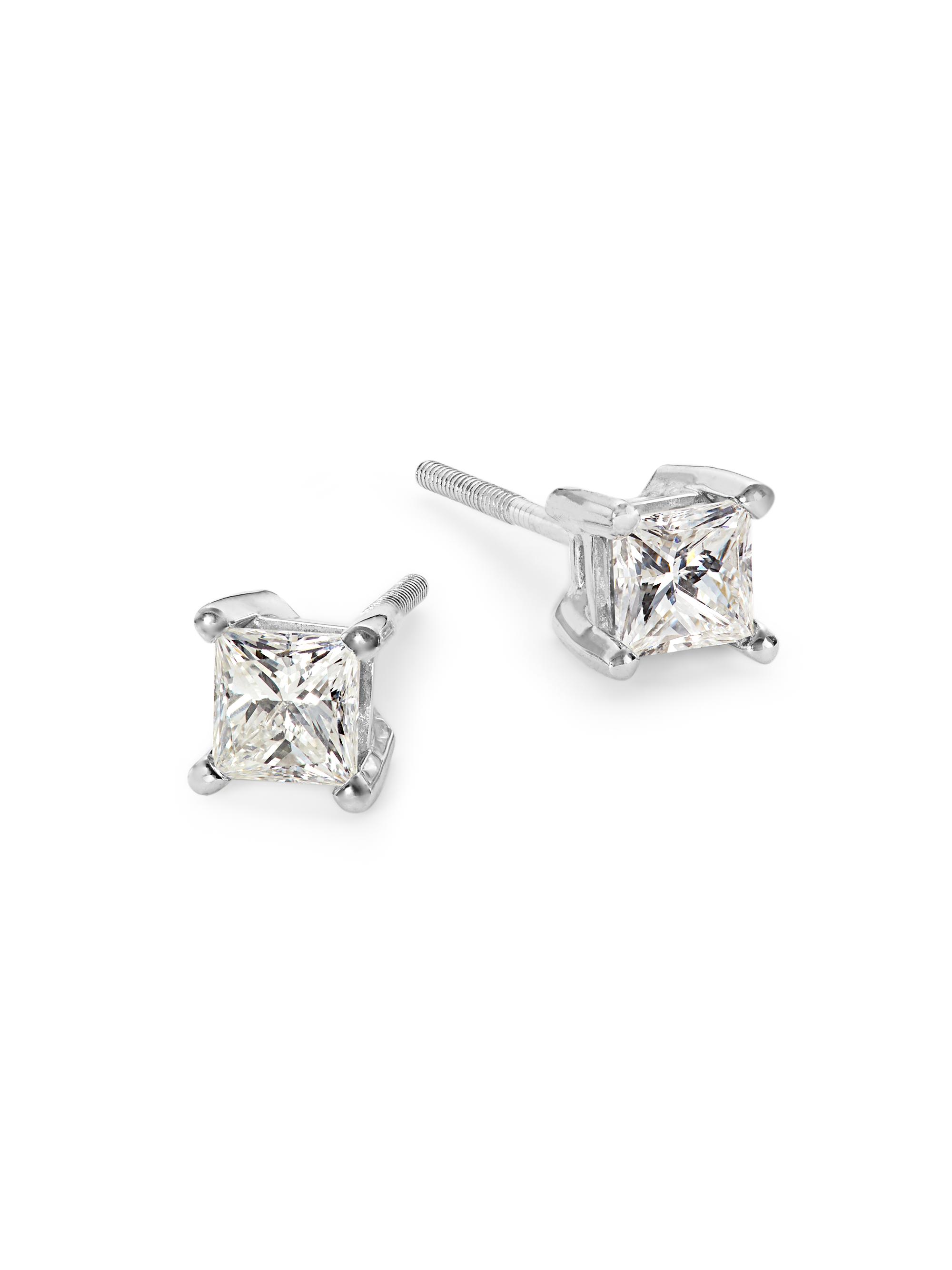 Saks Fifth Avenue Collection Women's 14K White Gold & 0.6 TCW Princess-Cut Natural Diamond Stud Earrings - White