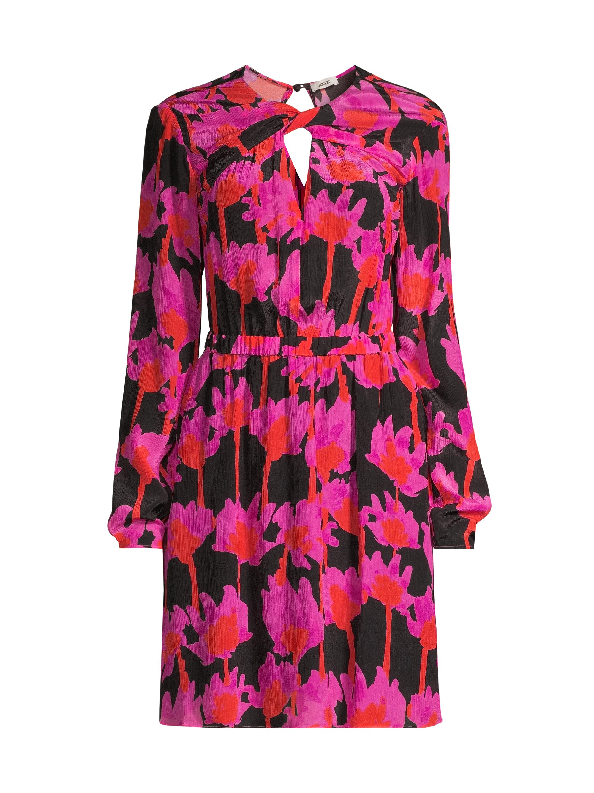 Jason Wu Women's Elasticized Floral Cut Out Dress - Black Pink Multi
