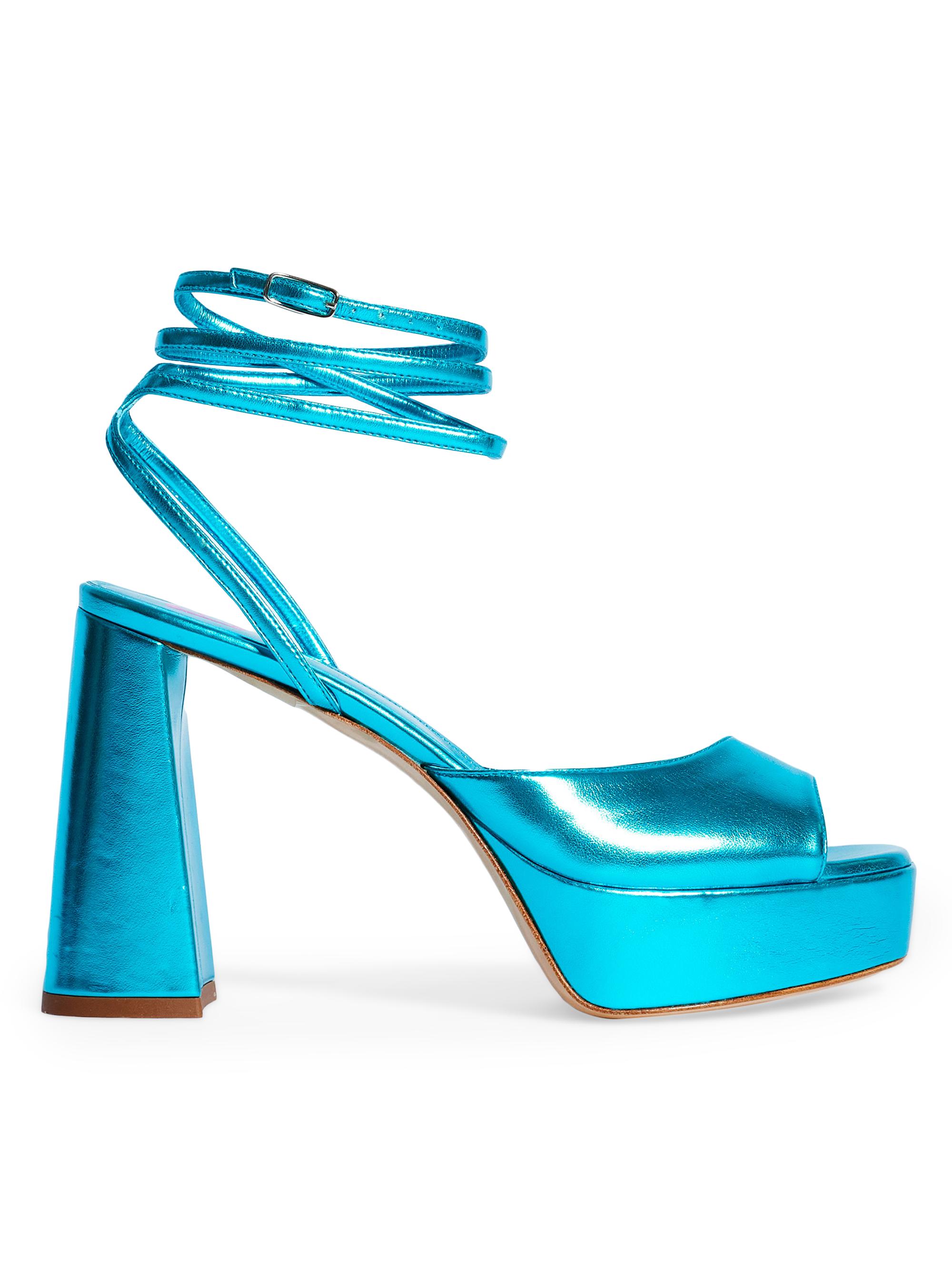 Bettina Vermillon Women's Janet Metallic Faux Leather Platform Sandals - Aqua