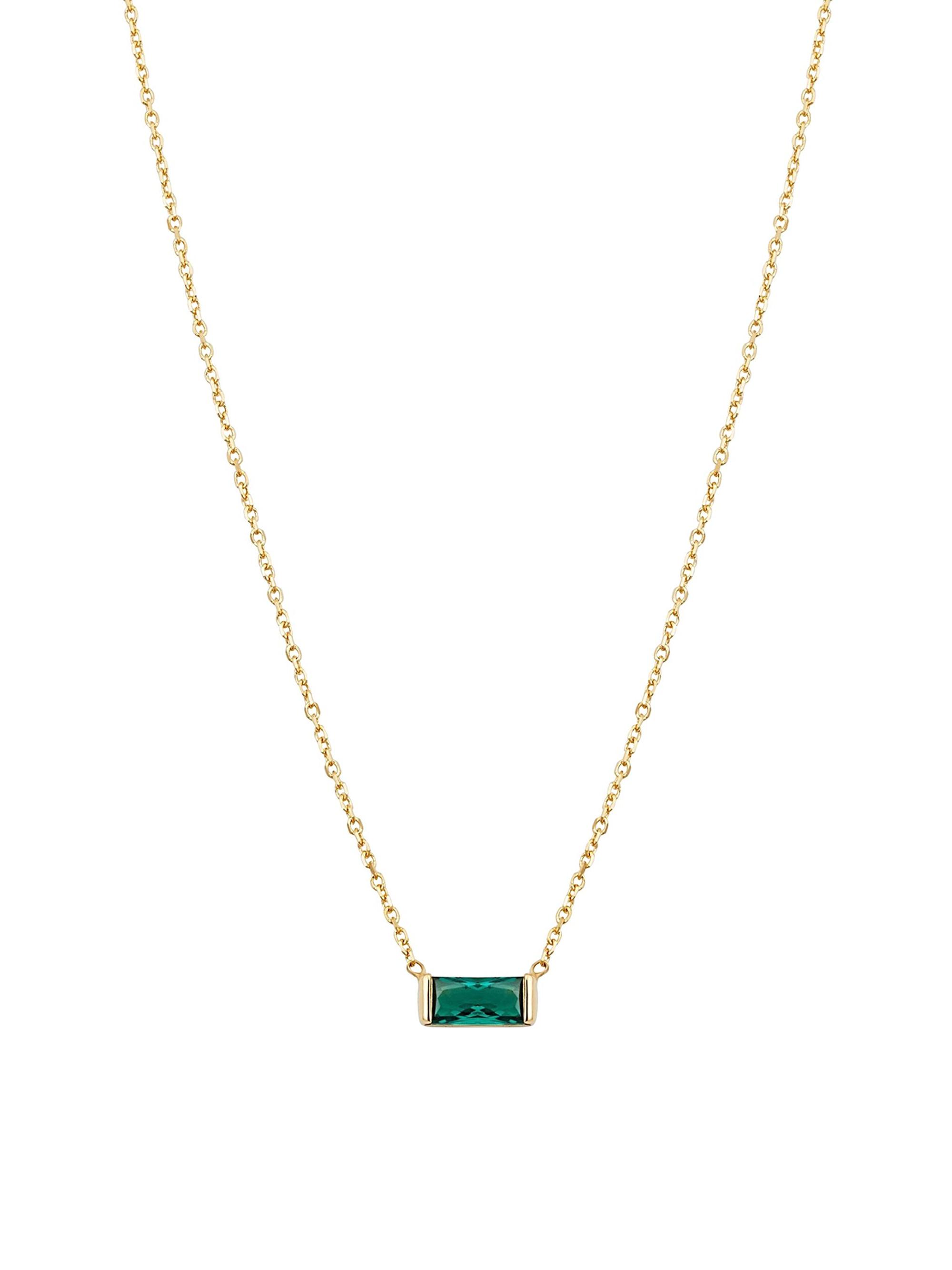 Oradina Women's 14K Yellow Solid Gold, Fresco Baguette Pendant Necklace - Ocean Blue