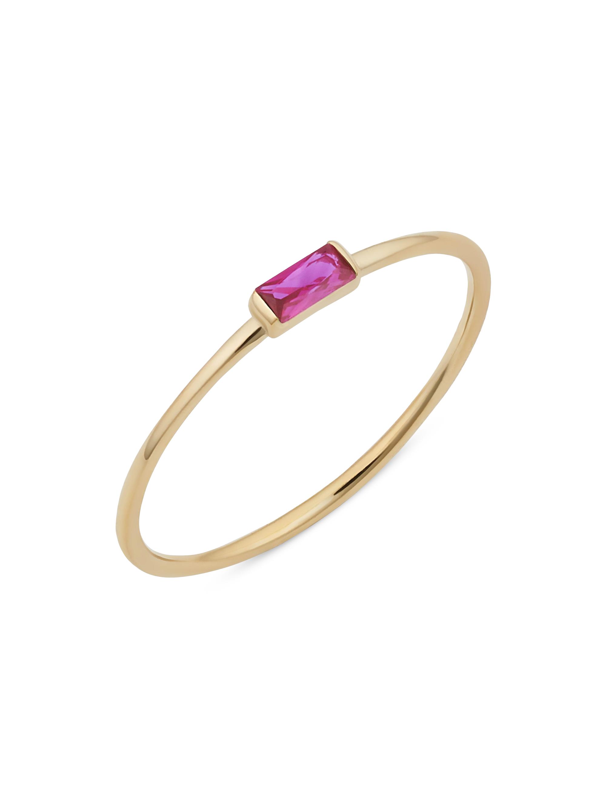 Oradina Women's 14K Yellow Solid Gold Fresco Baguette Ring - Rosy Red
