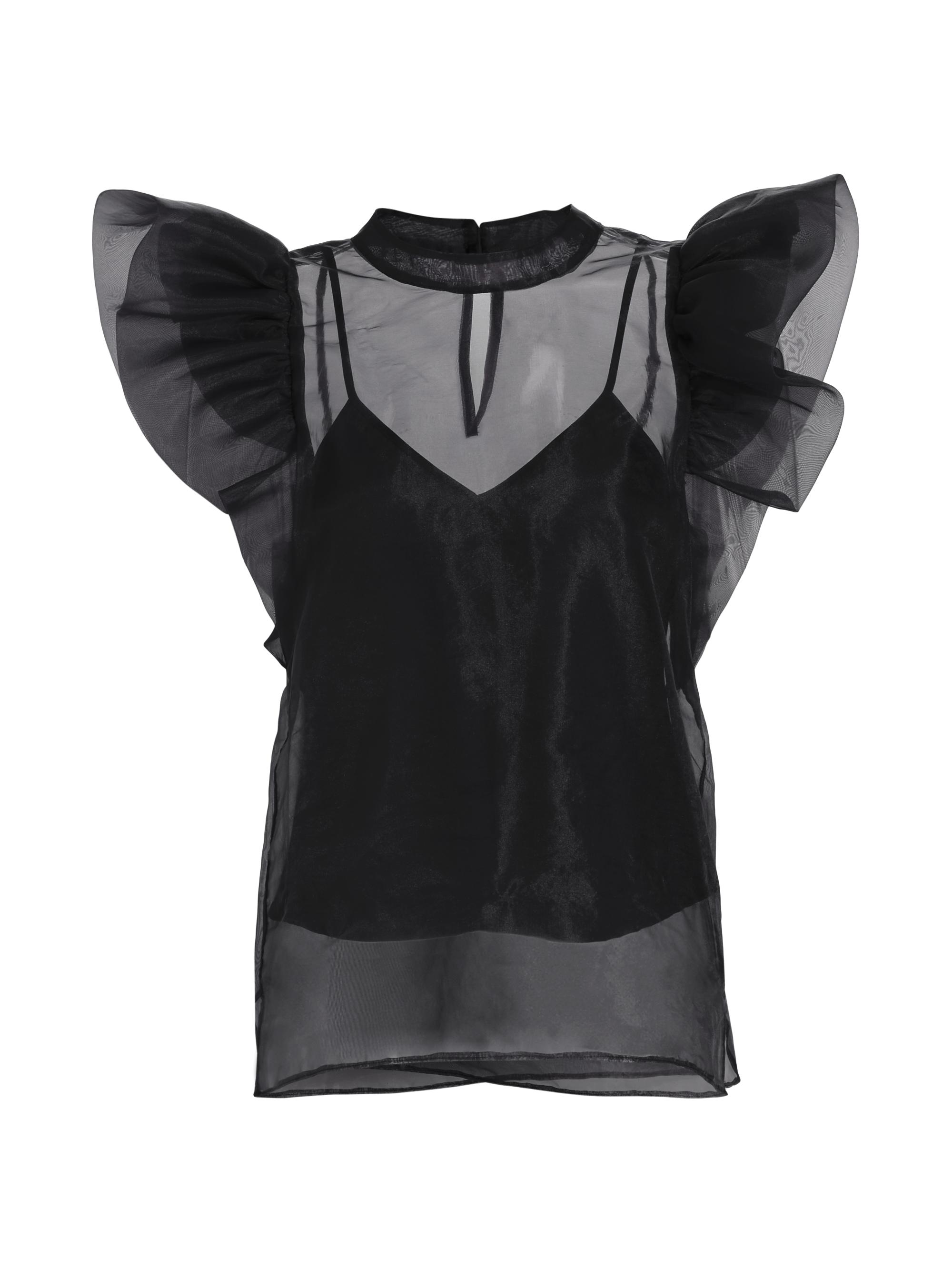 SIMKHAI Women's Corina Ruffled Organza Top - Black - Women's Clothing