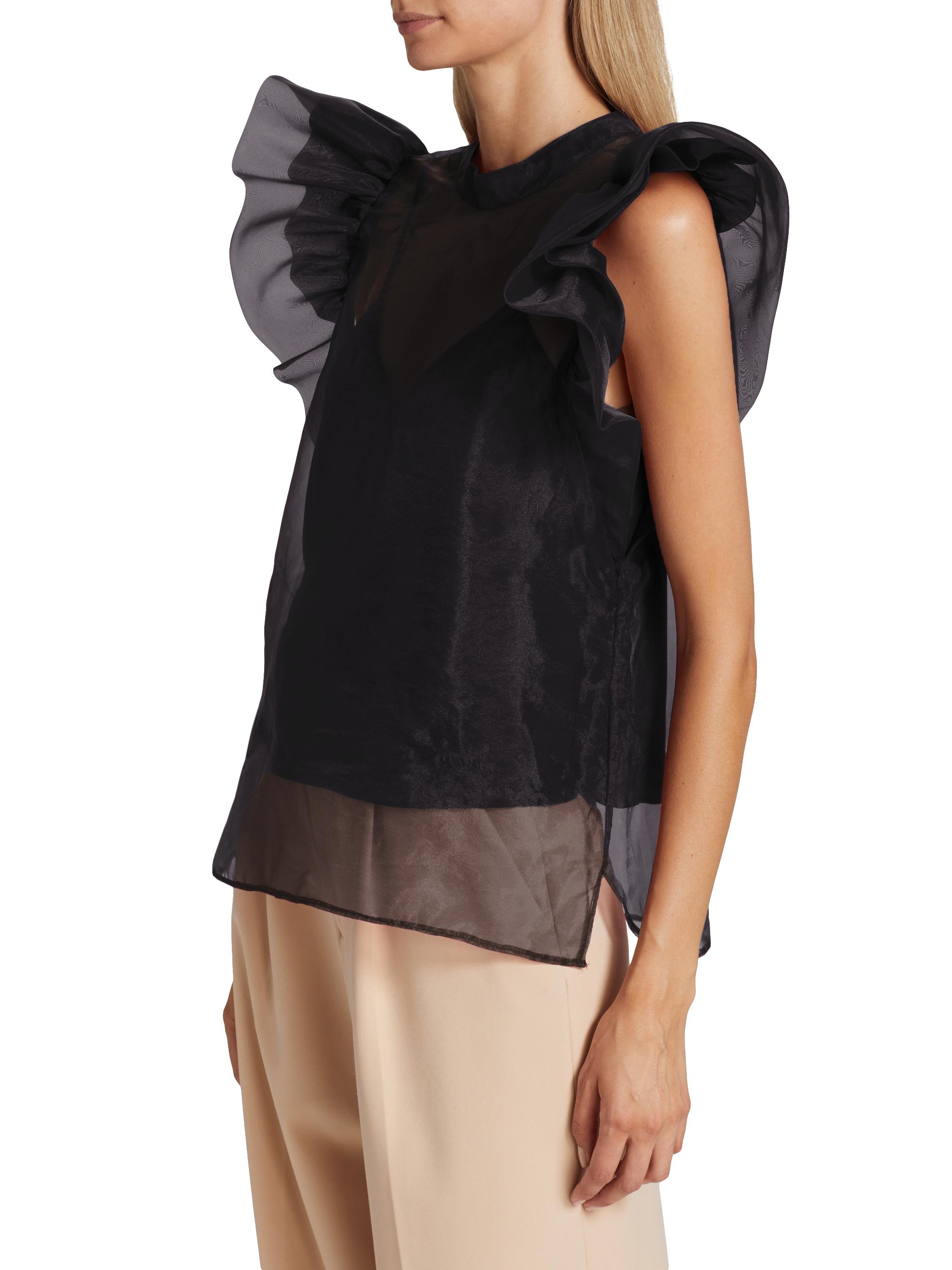 SIMKHAI Women's Corina Ruffled Organza Top - Black - side view in Black