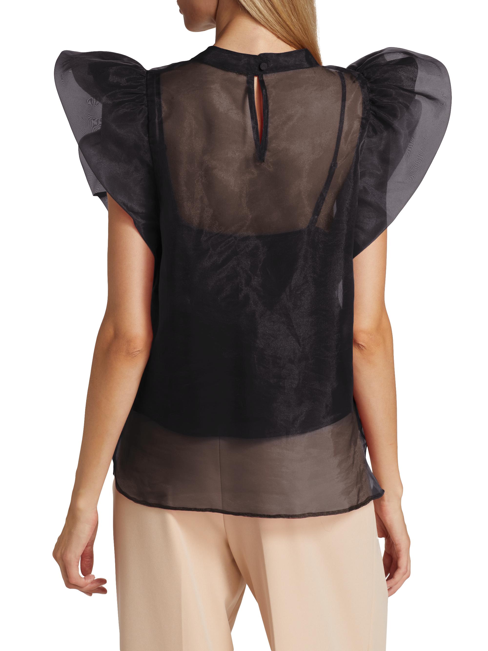 SIMKHAI Women's Corina Ruffled Organza Top - Black - detail view in Black