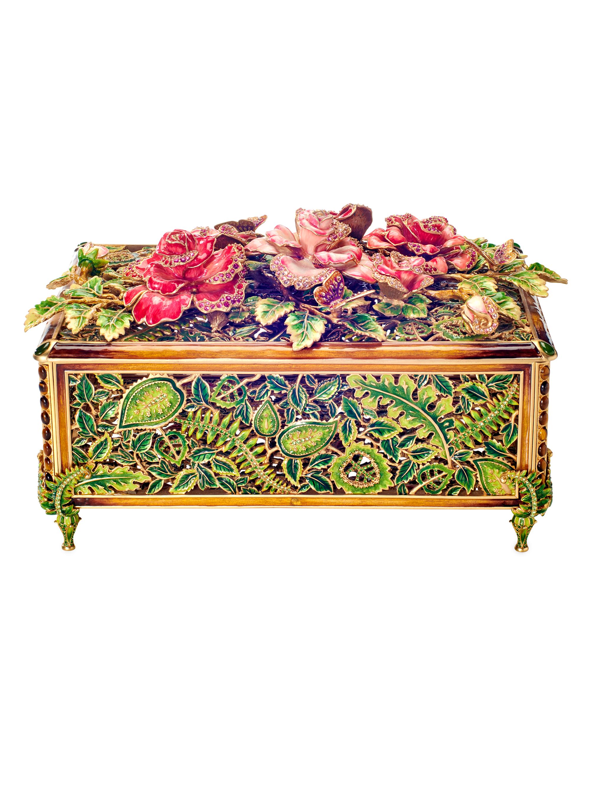 Jay Strongwater Laura Grand Rose Enameled Pewter Box - Rose