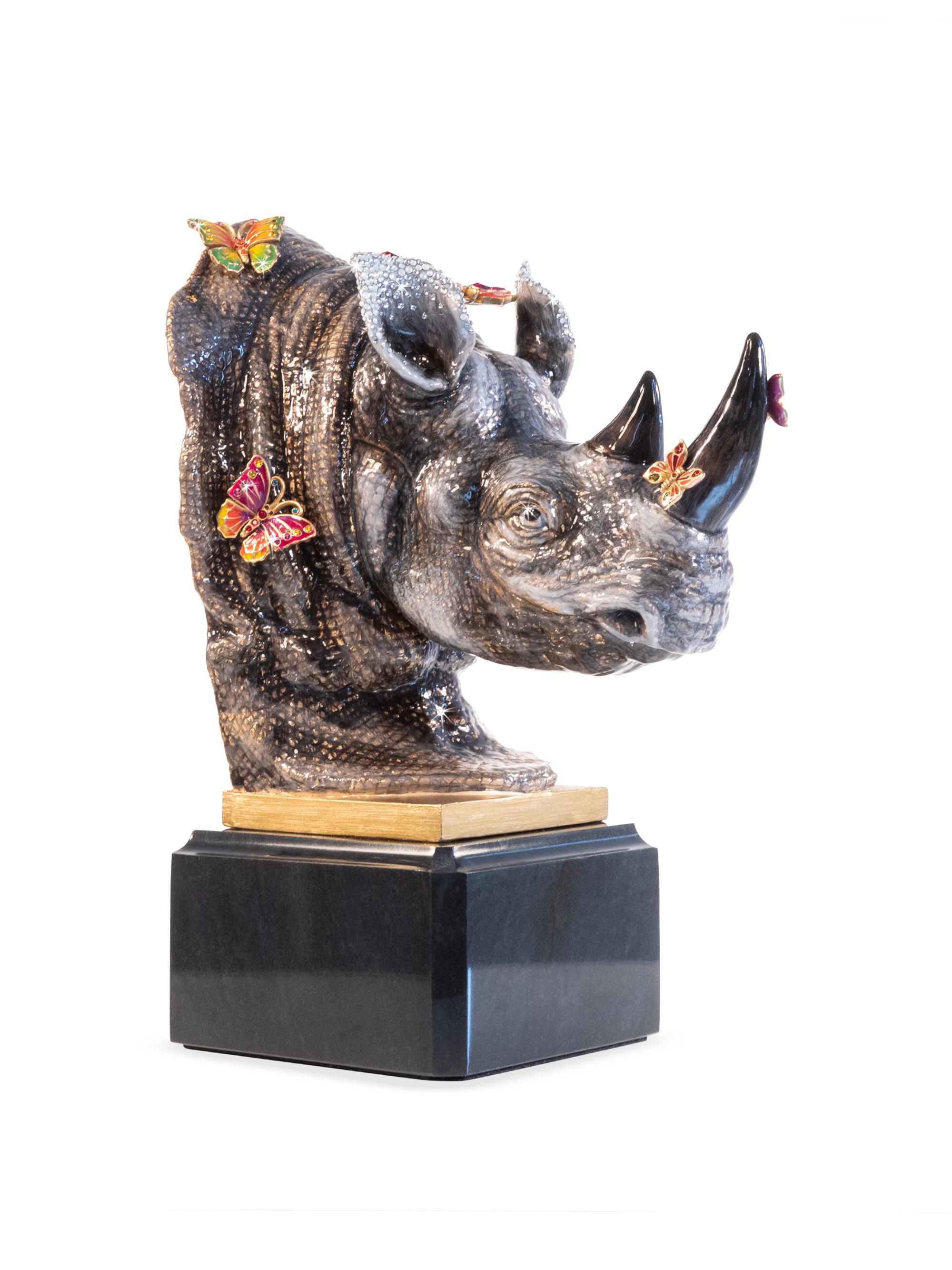 Jay Strongwater Rhino Bust With Butterflies Object - Jungle