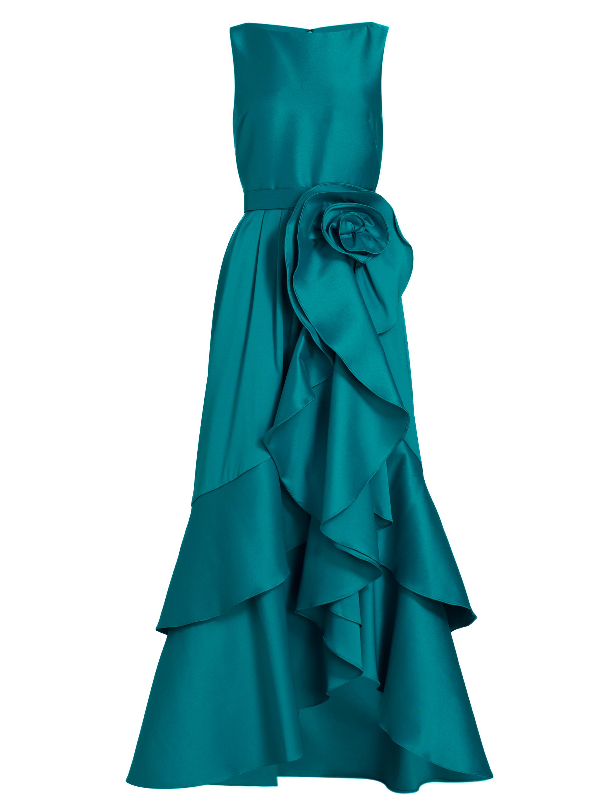 Badgley Mischka Women's Rosette-Embellished Ruffle Gown - Teal