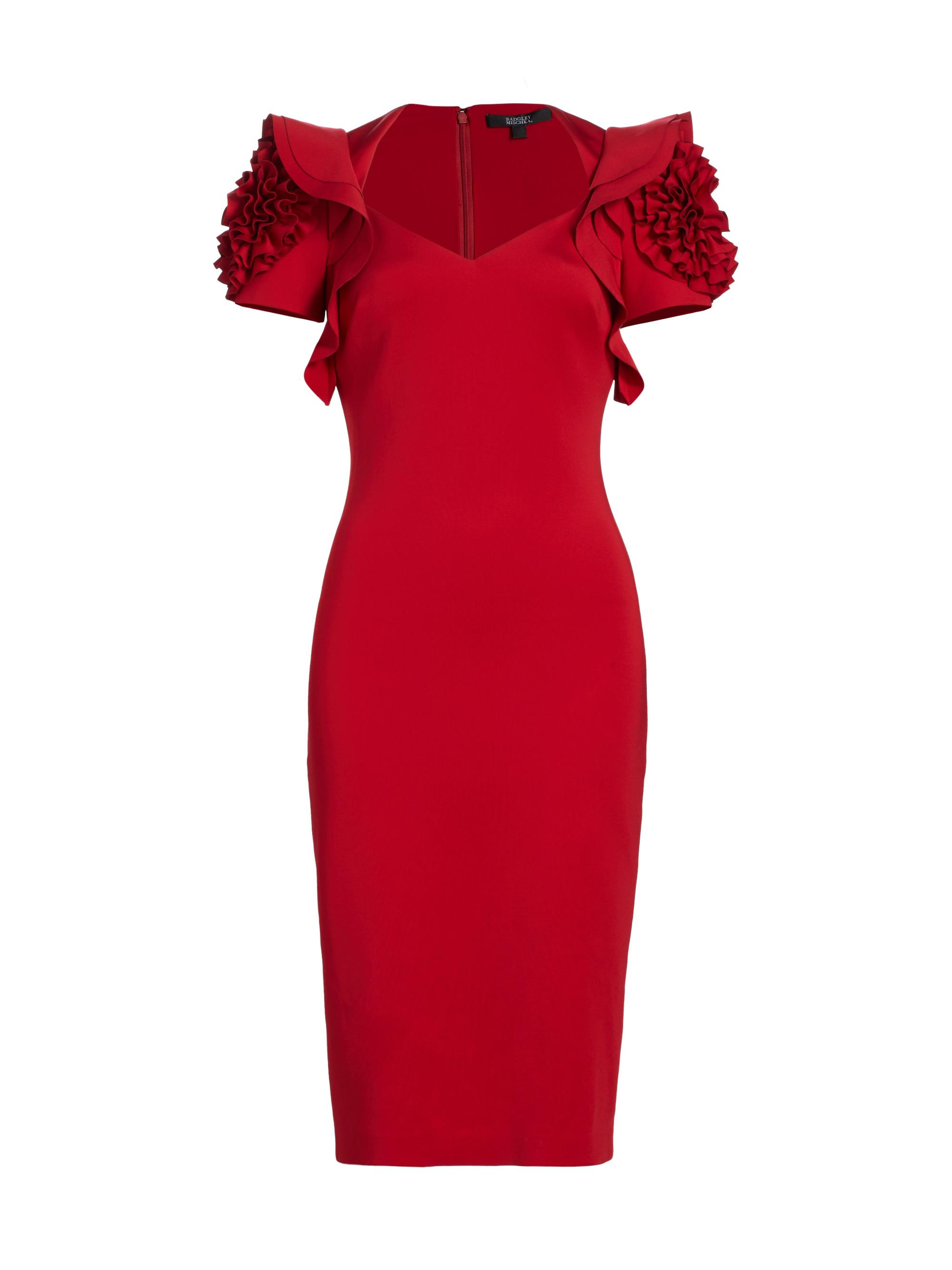 Badgley Mischka Women's Ruffle & Rosette-Embellished Dress - Red